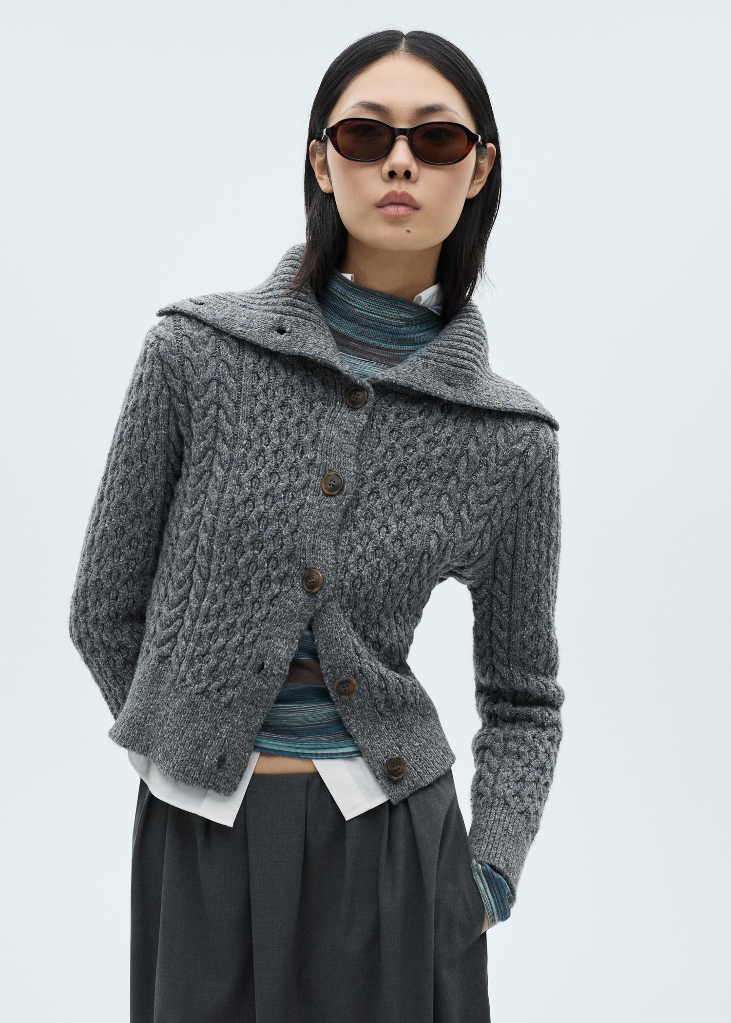 Cabled heather cardigan - Women | MANGO USA Product Image
