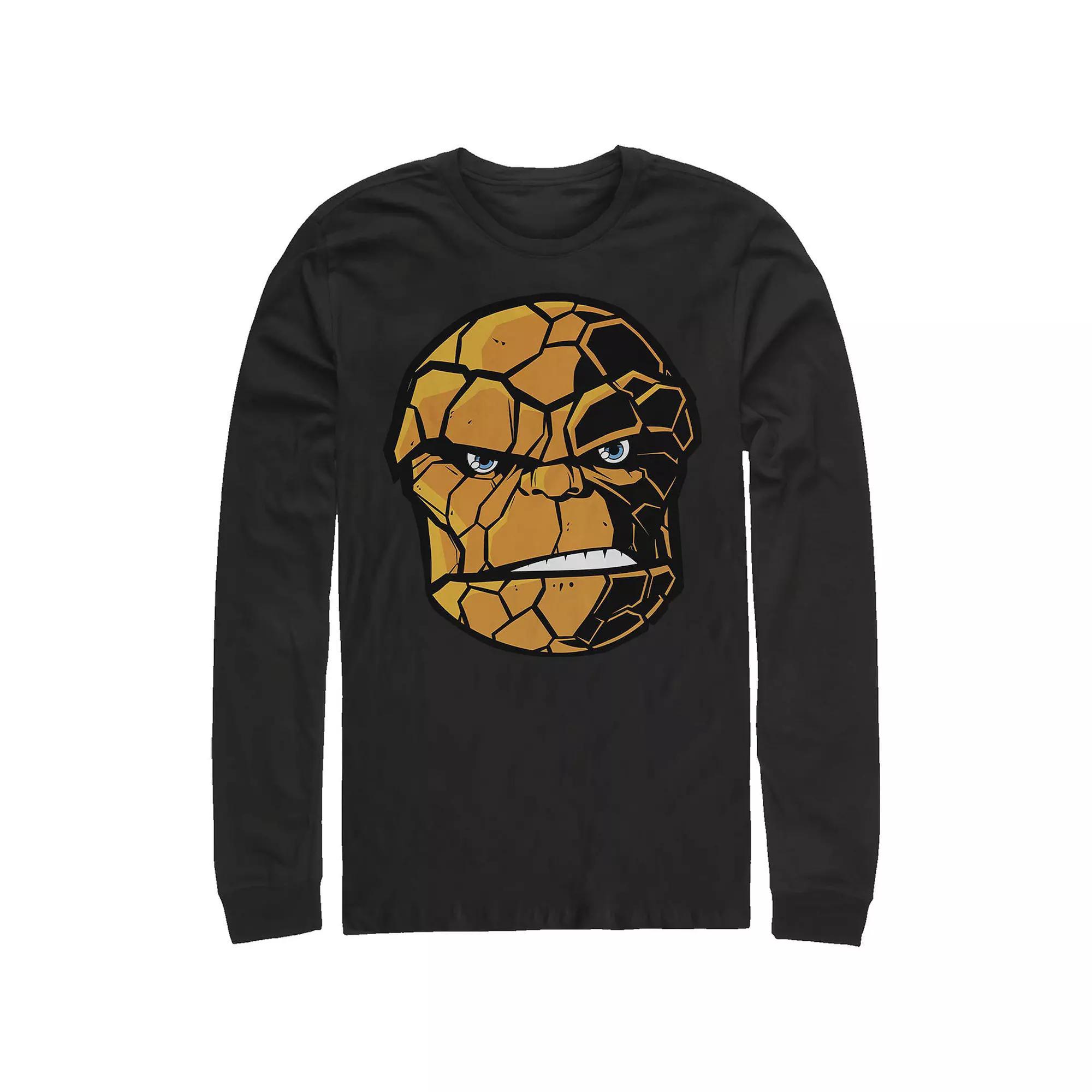 Men's Marvel Fantastic Four The Thing Head Long Sleeve Graphic Tee, Size: Large, Black Product Image
