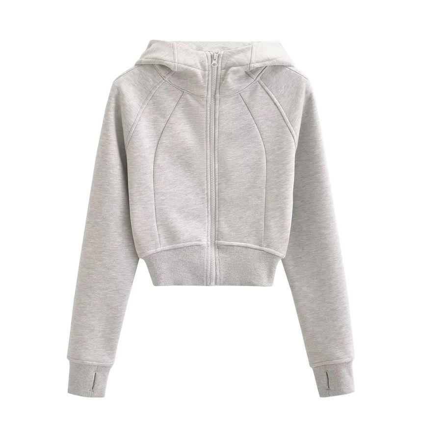Plain Crop Zip-Up Hoodie Product Image