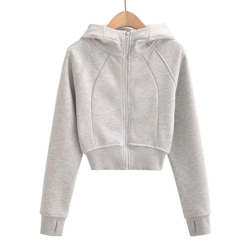 Plain Crop Zip-Up Hoodie Product Image
