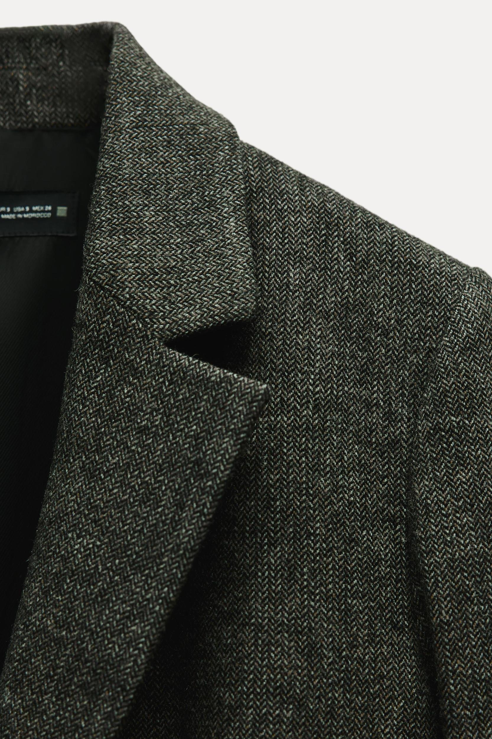 STRAIGHT CUT WOOL BLEND HERRINGBONE BLAZER Product Image
