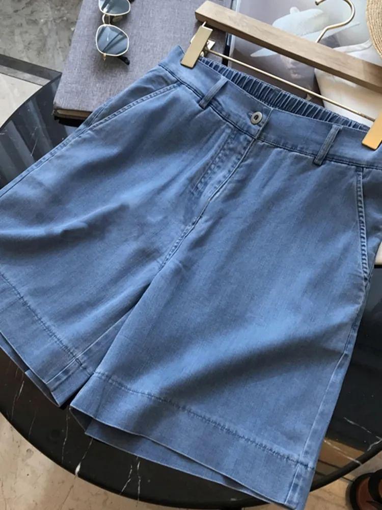 High Waist Straight Leg Denim Shorts Product Image