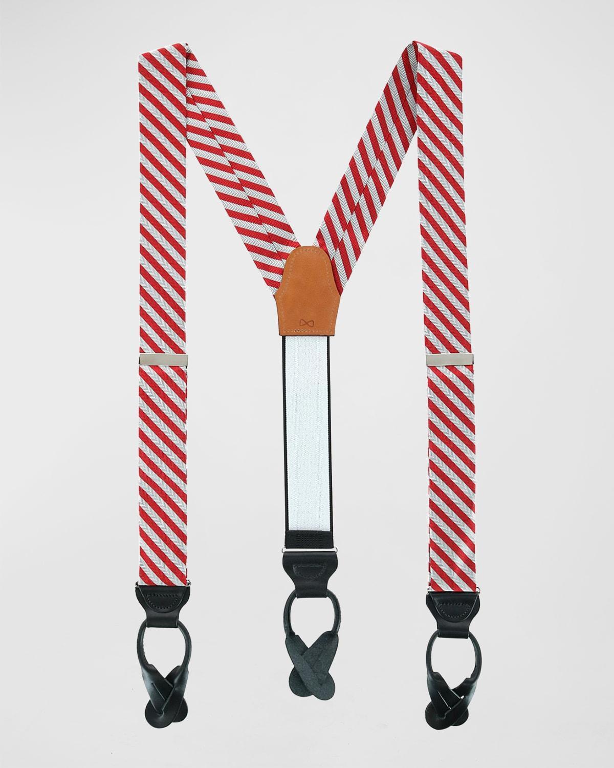 Trafalgar Mens The Griswold Striped Herringbone Silk Button End Suspenders Product Image