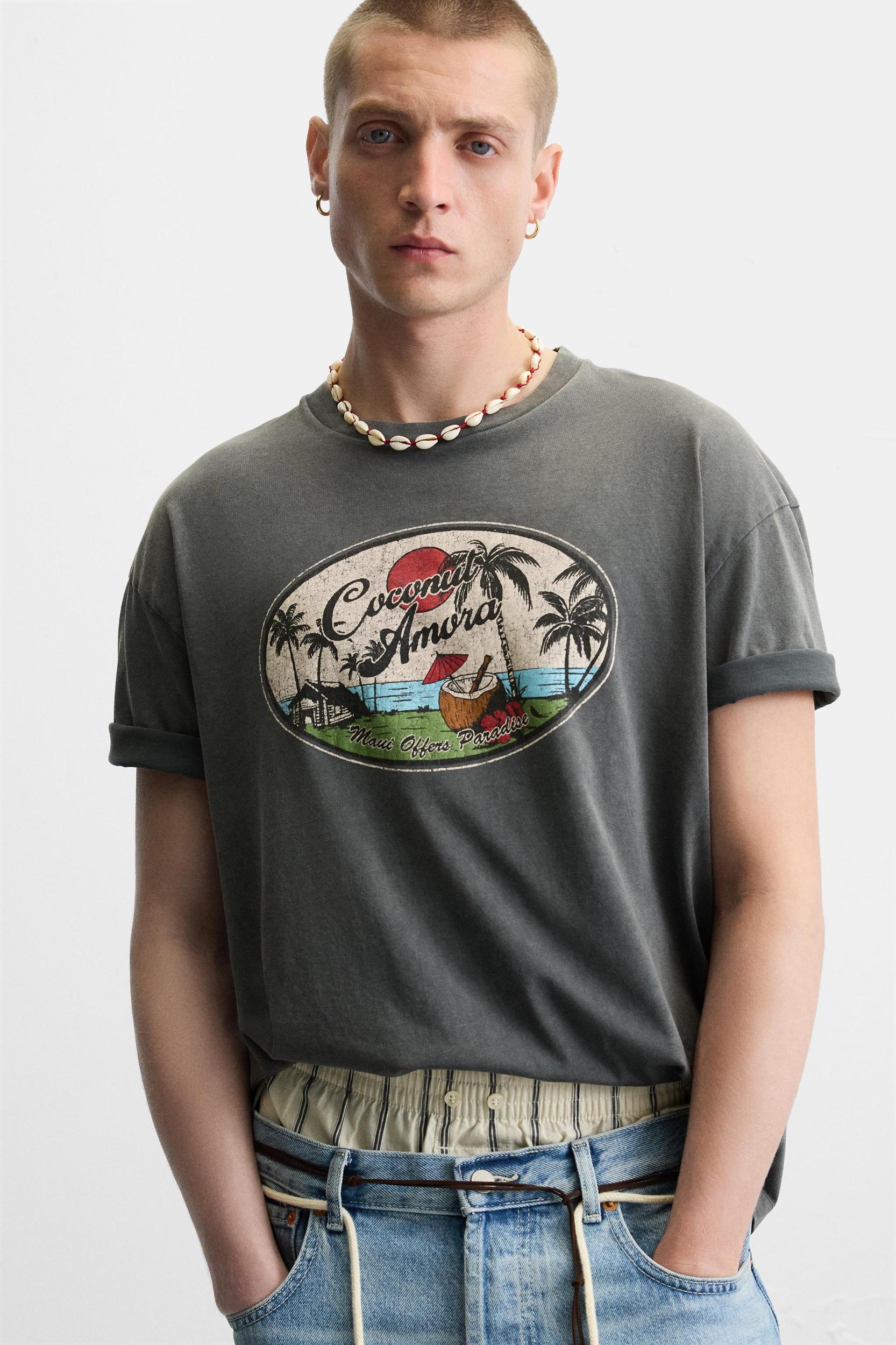 WASHED T-SHIRT WITH CONTRAST PRINT Product Image