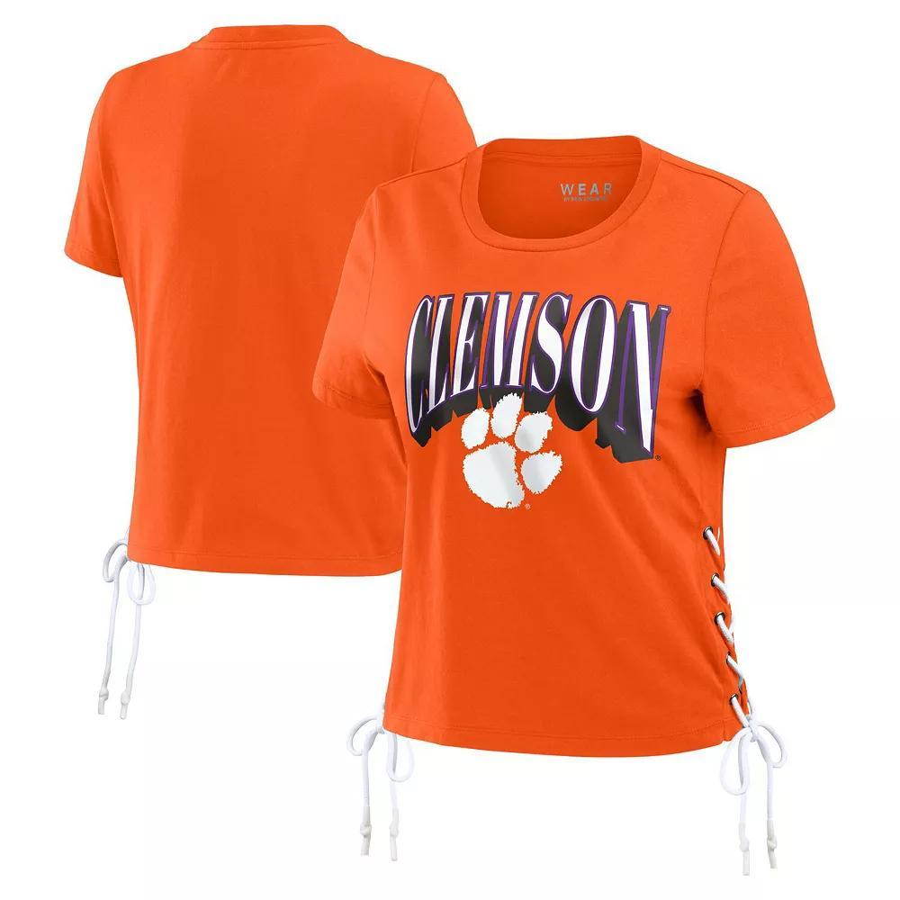 Women's WEAR by Erin Andrews Orange Clemson Tigers Side Lace-Up Modest Crop T-Shirt, Size: Medium Product Image
