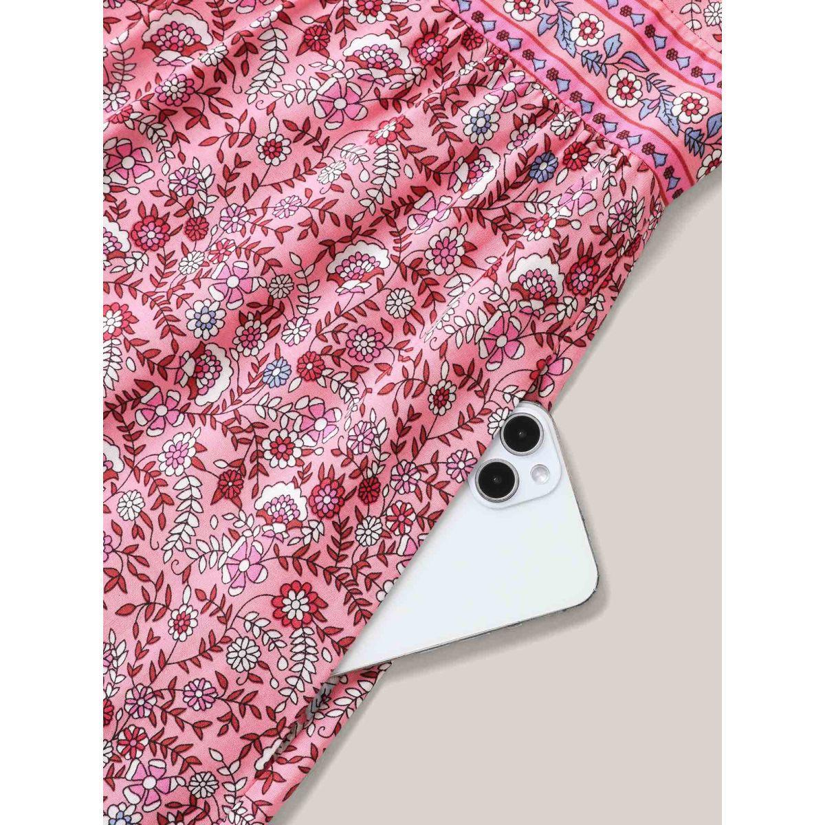 Plus Size Rayon Floral Print Stretchy Waist Maxi Dress DustyPink Women V-neck Sleeveless Curvy BloomChic 28/5X Product Image