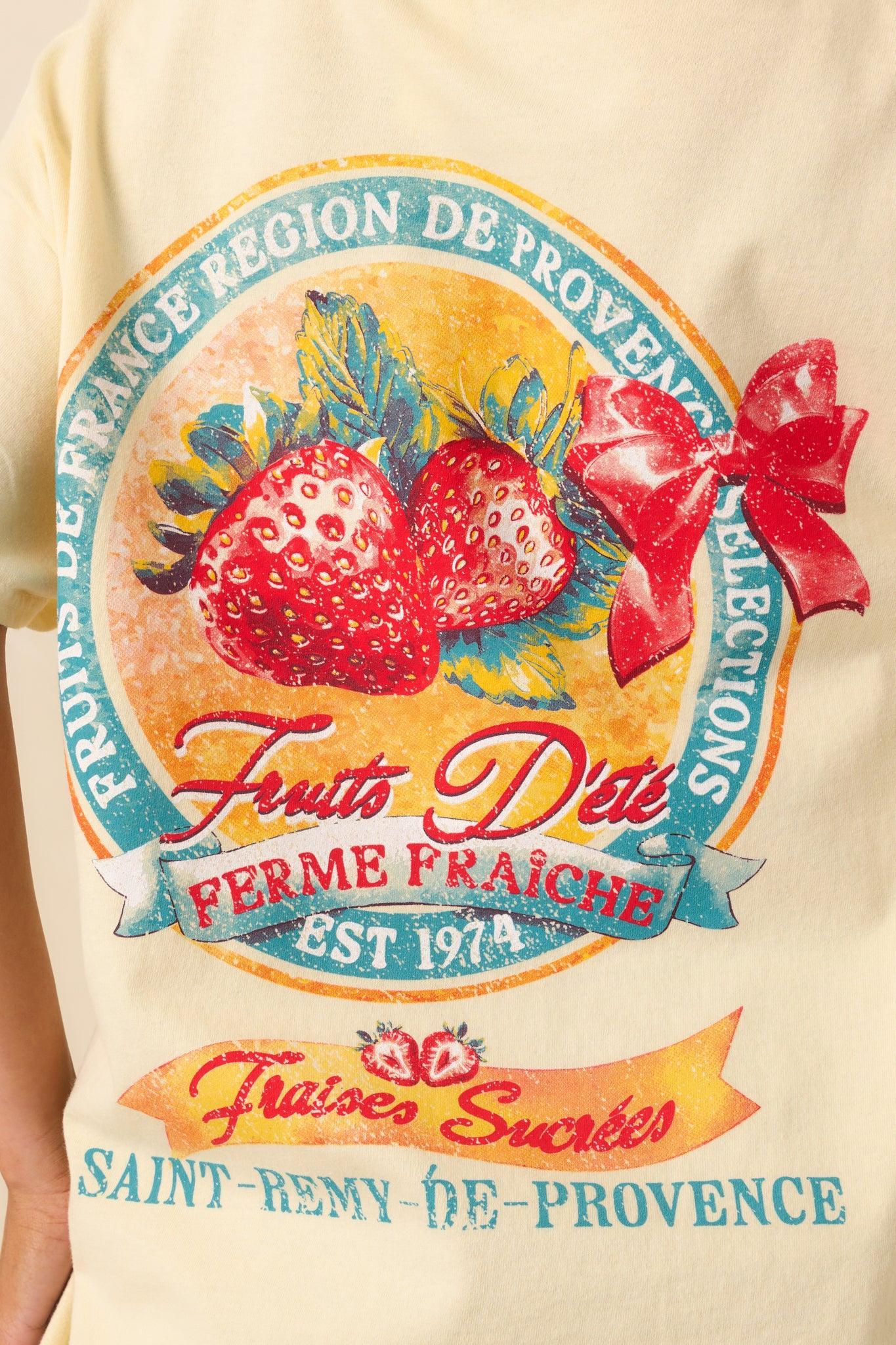 Picked Just For You Butter Yellow Cotton Strawberry Graphic Tee Product Image