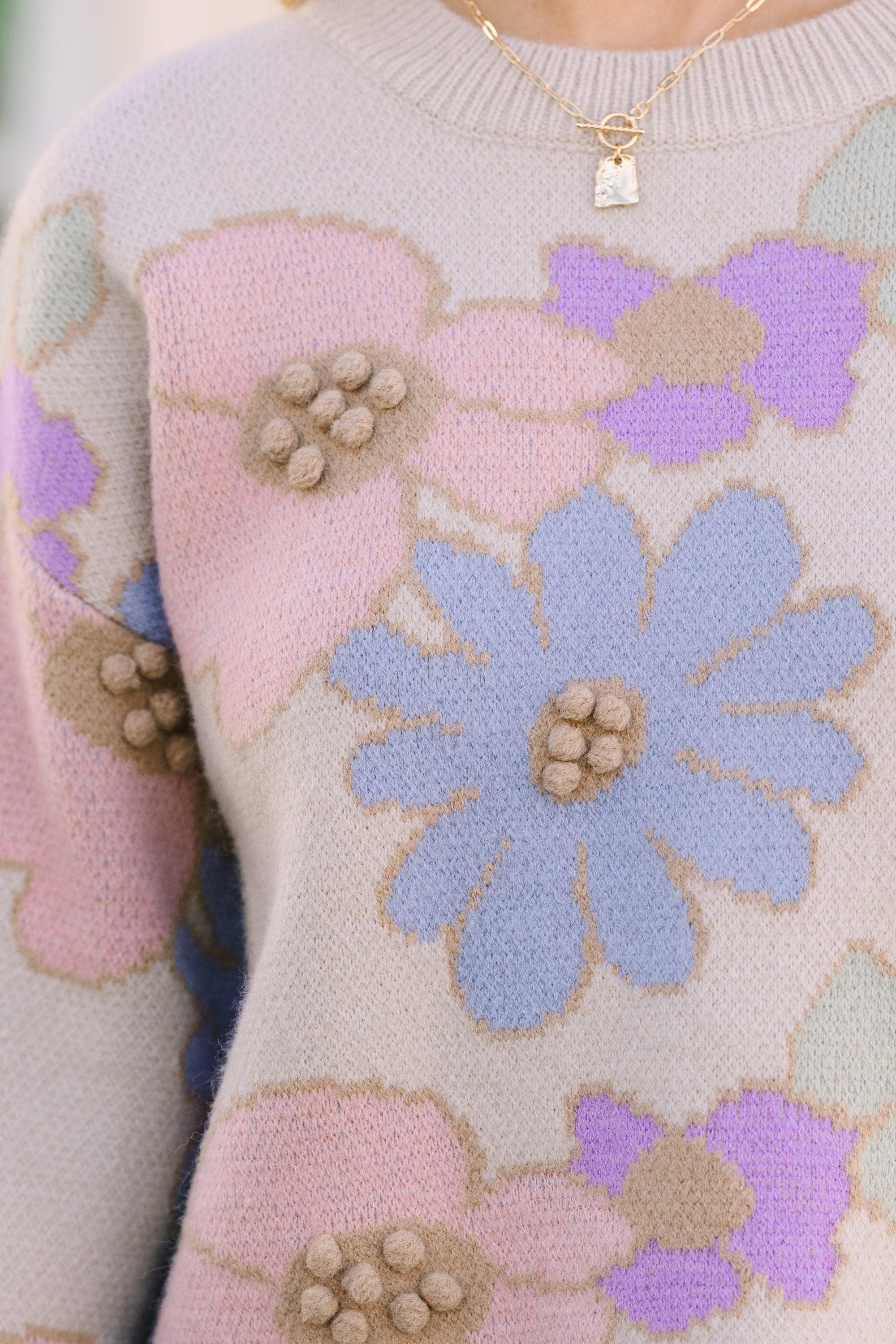 Easy To Love Beige Brown Floral Sweater Female Product Image