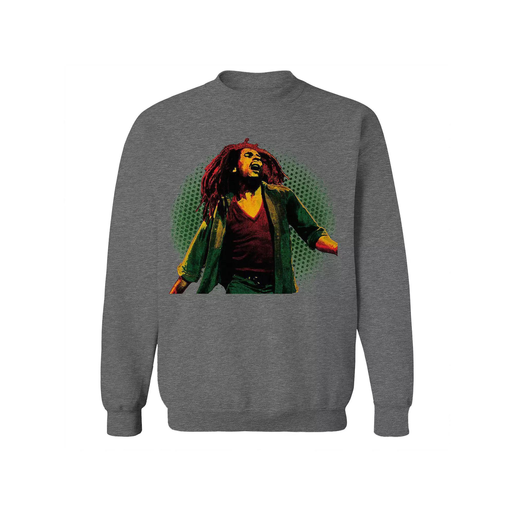 Junior's Bob Marley Halftone Background Graphic Fleece Sweatshirt, Women's, Size: Medium, Grey Heather Product Image