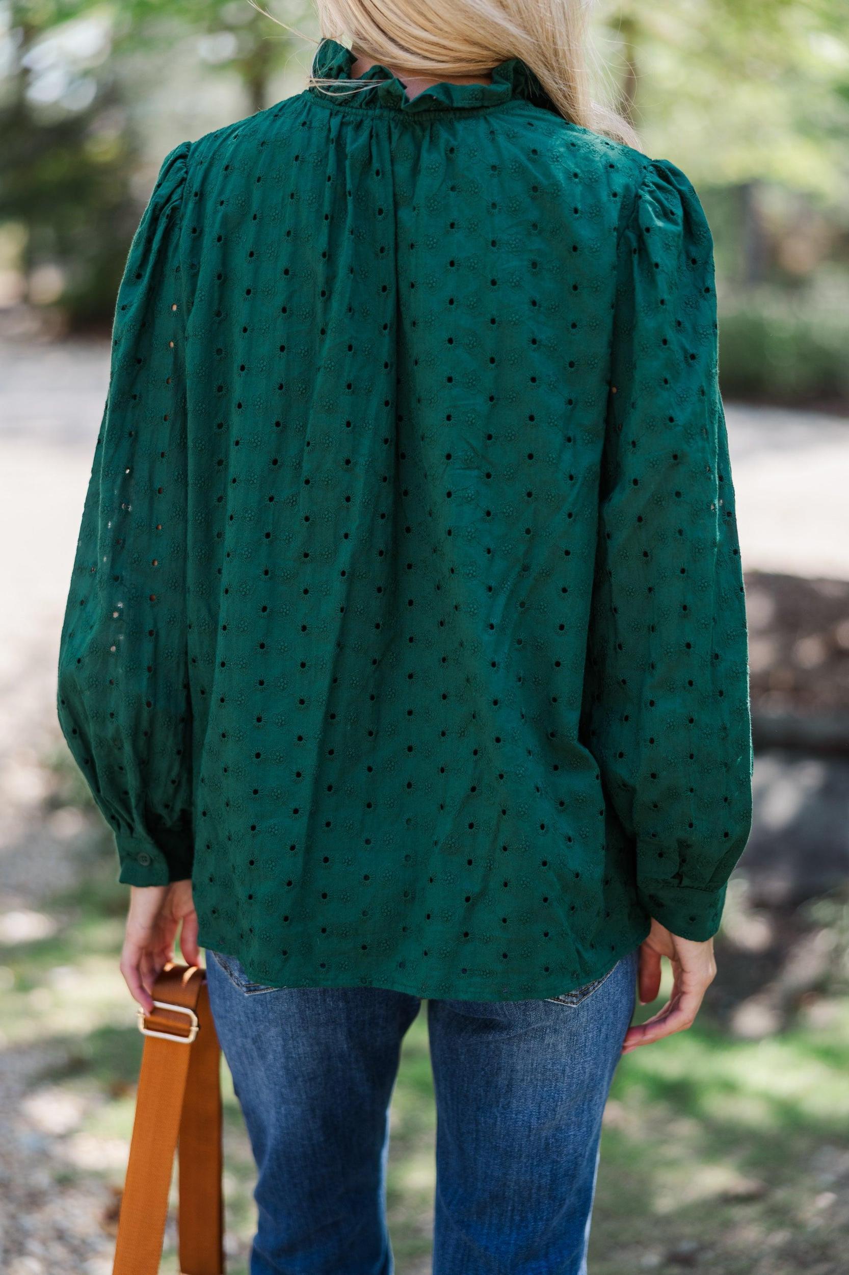 It's All True Pine Green Eyelet Blouse Female Product Image