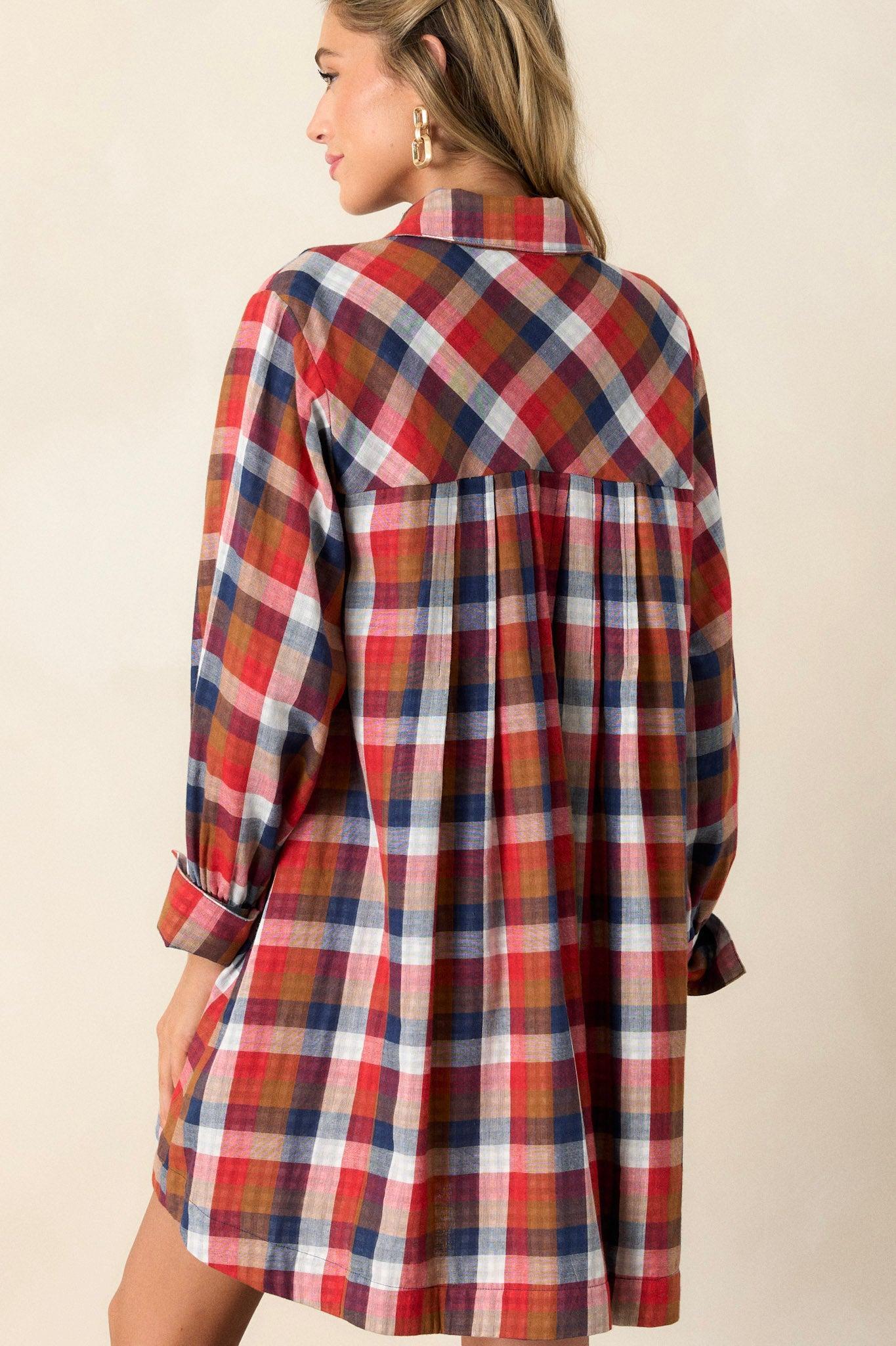 Gliding By Cotton Red Multi Plaid Mini Dress Product Image