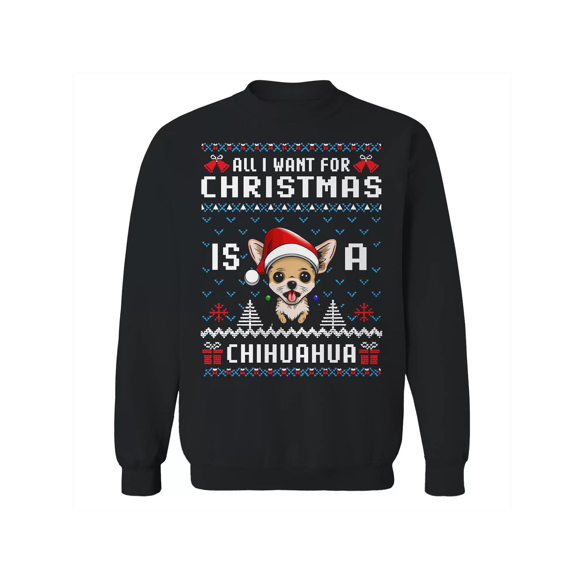 Men's Ugly Christmas Sweater Chihuahua Graphic Sweatshirt, Size: Small, Black Product Image
