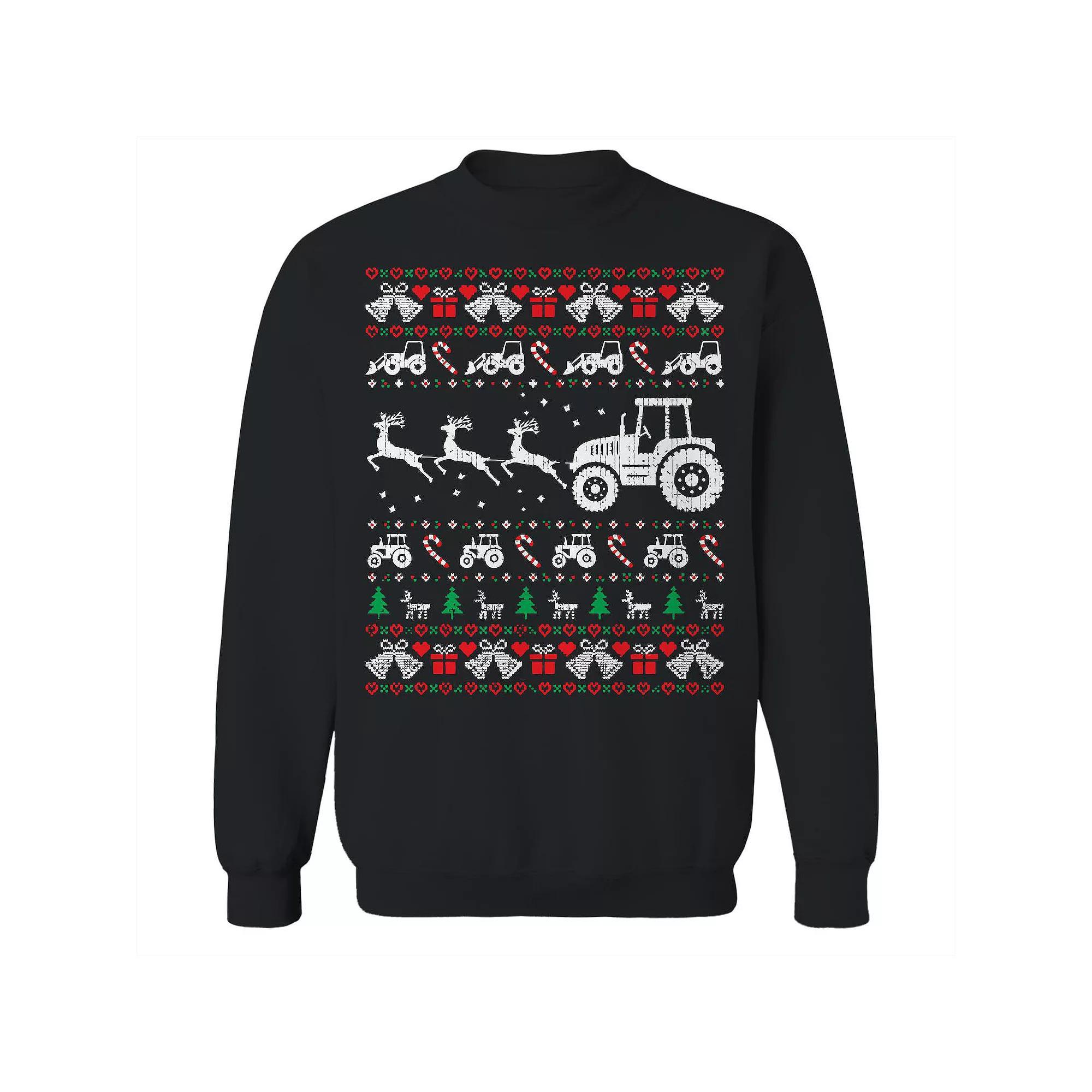 Mens Tractor Christmas Sweater Graphic Sweatshirt Product Image