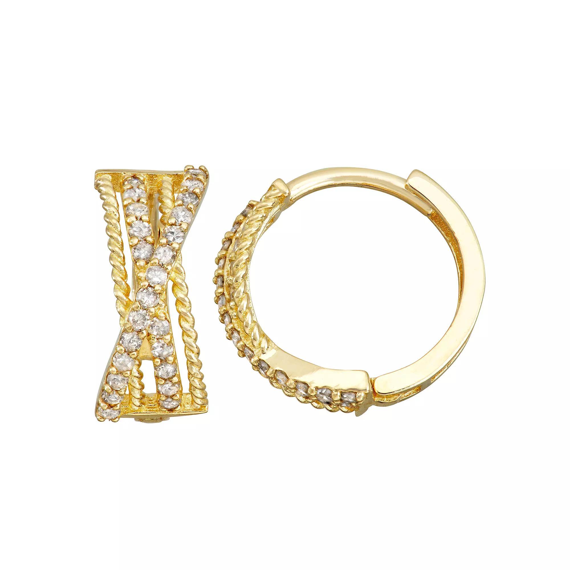 Tiara 10k Gold 1/4 Carat T.W. Diamond Huggie Hoop Earrings, Women's Product Image