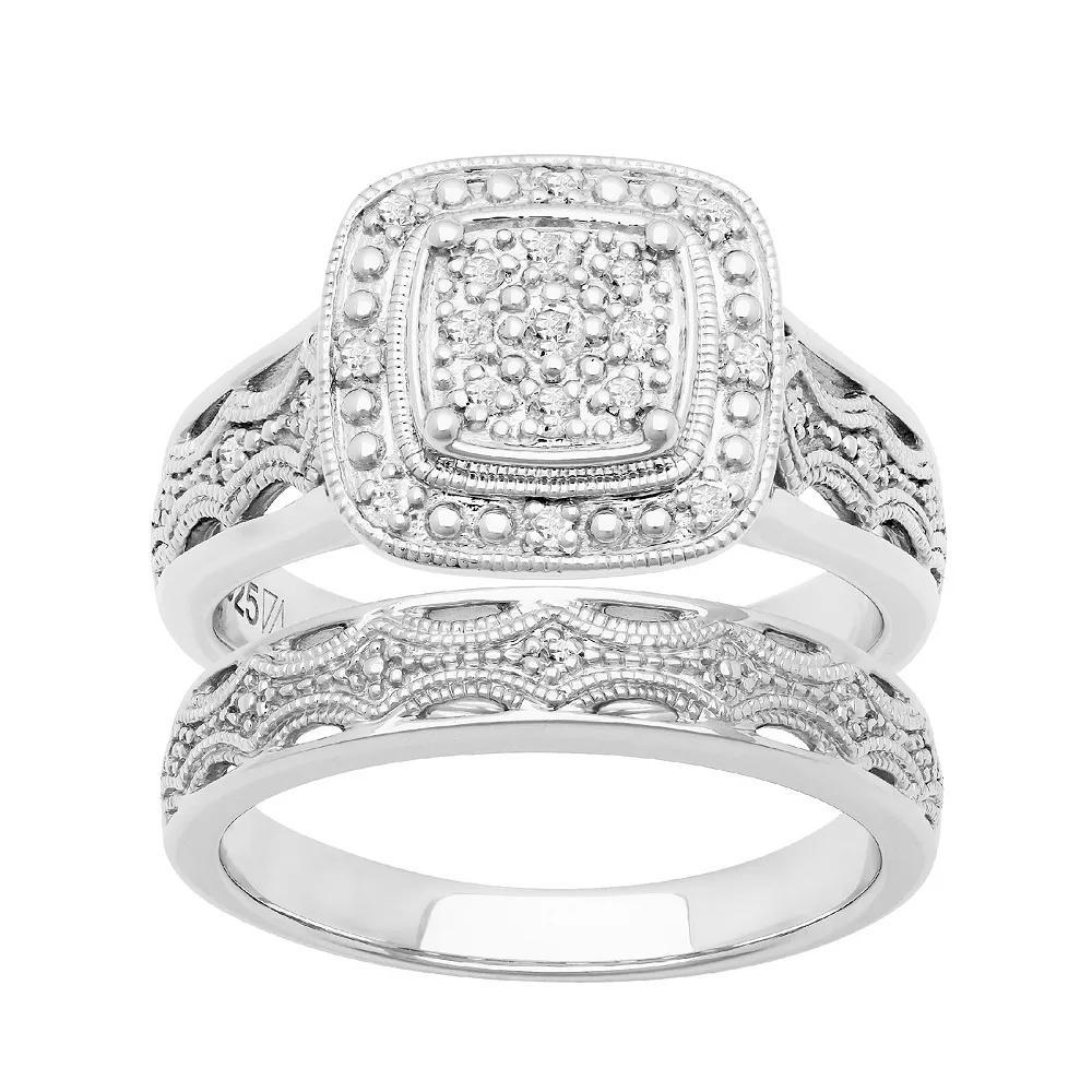 Love Always Sterling Silver 1/6 Carat T.W. Diamond Halo Engagement Ring Set, Women's Product Image