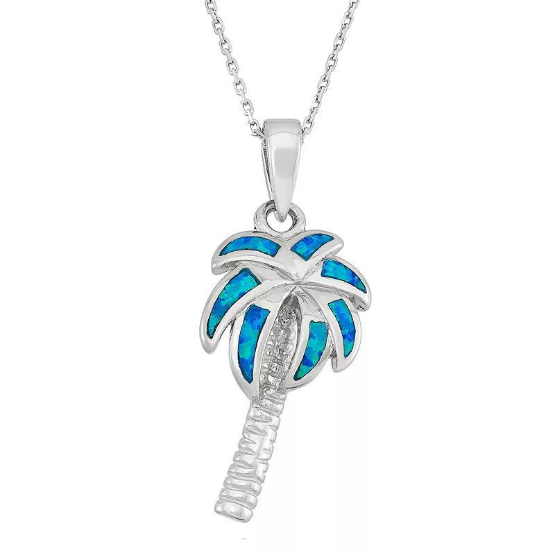 Lab-Created Blue Opal Sterling Silver Palm Tree Pendant Necklace, Women's, Size: 18" Product Image