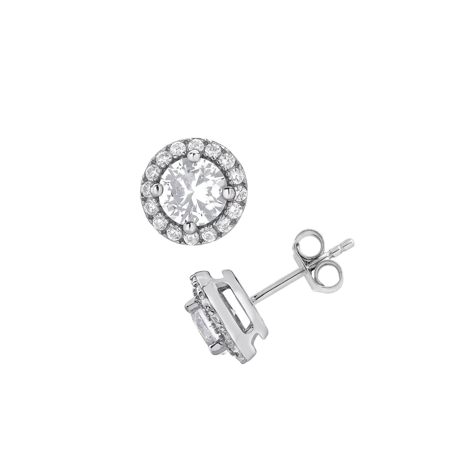 Gemstone Brilliance Lab-Created White Sapphire Halo Stud Earrings, Women's, Silver Tone Product Image