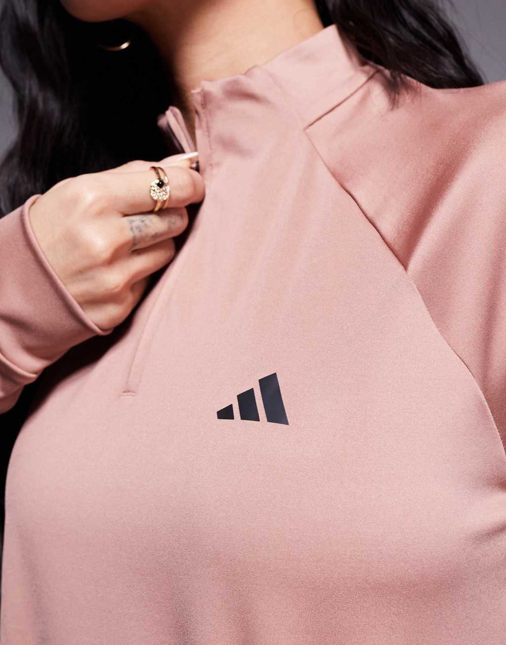 adidas Performance quarter zip top in beige Product Image