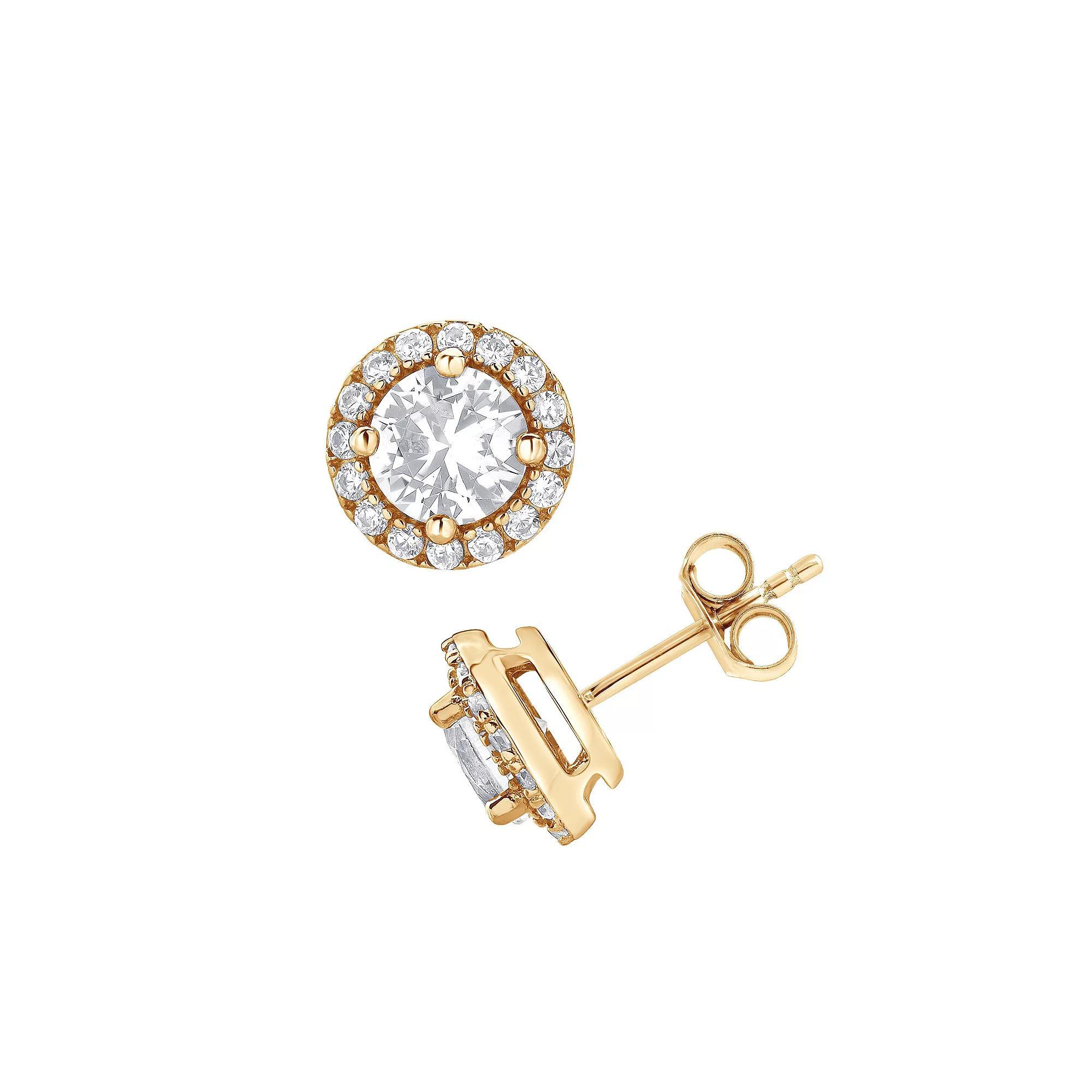Gemstone Brilliance Lab-Created White Sapphire Halo Stud Earrings, Women's, Silver Tone Product Image