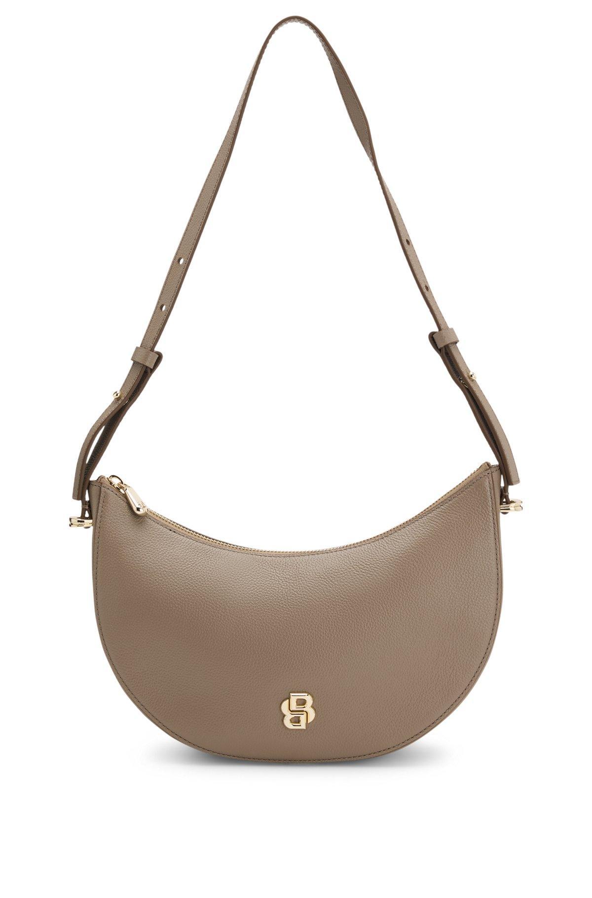 BOSS - Leather crossbody bag with Double B monogram - Light Brown Product Image
