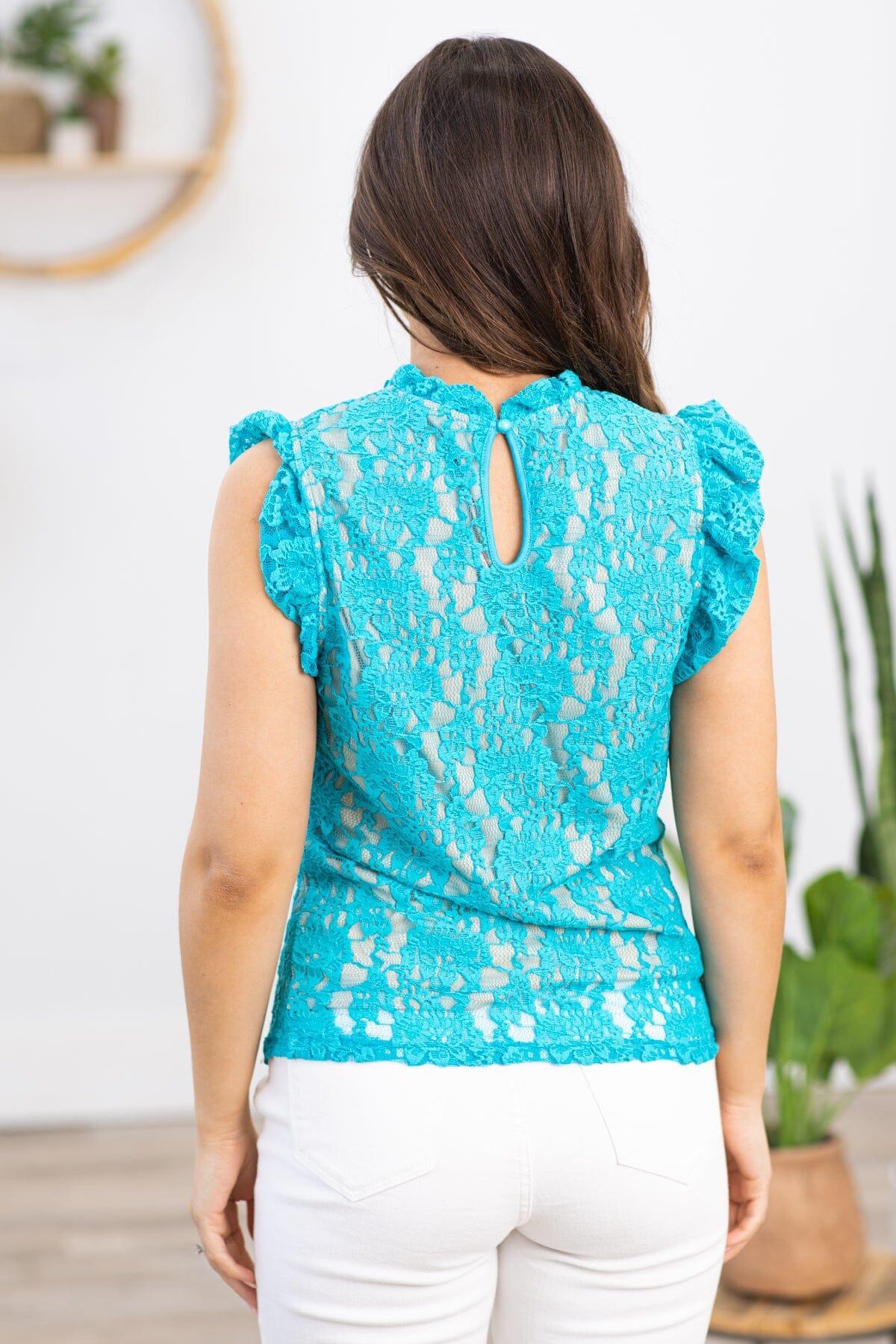 Turquoise Lace Ruffle Trim Lined Top Product Image