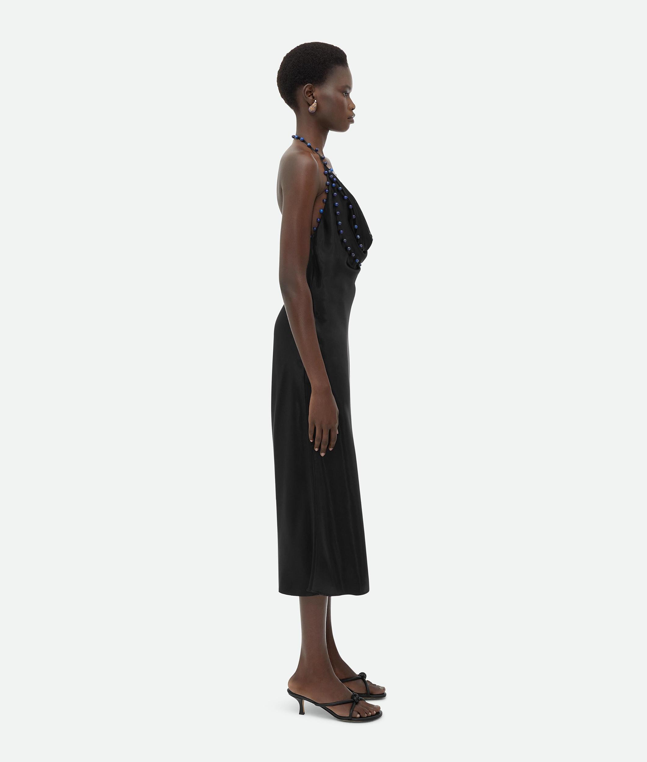 BOTTEGA VENETA Beaded Halter Washed Fluid Shine Viscose Dress In Nero Product Image
