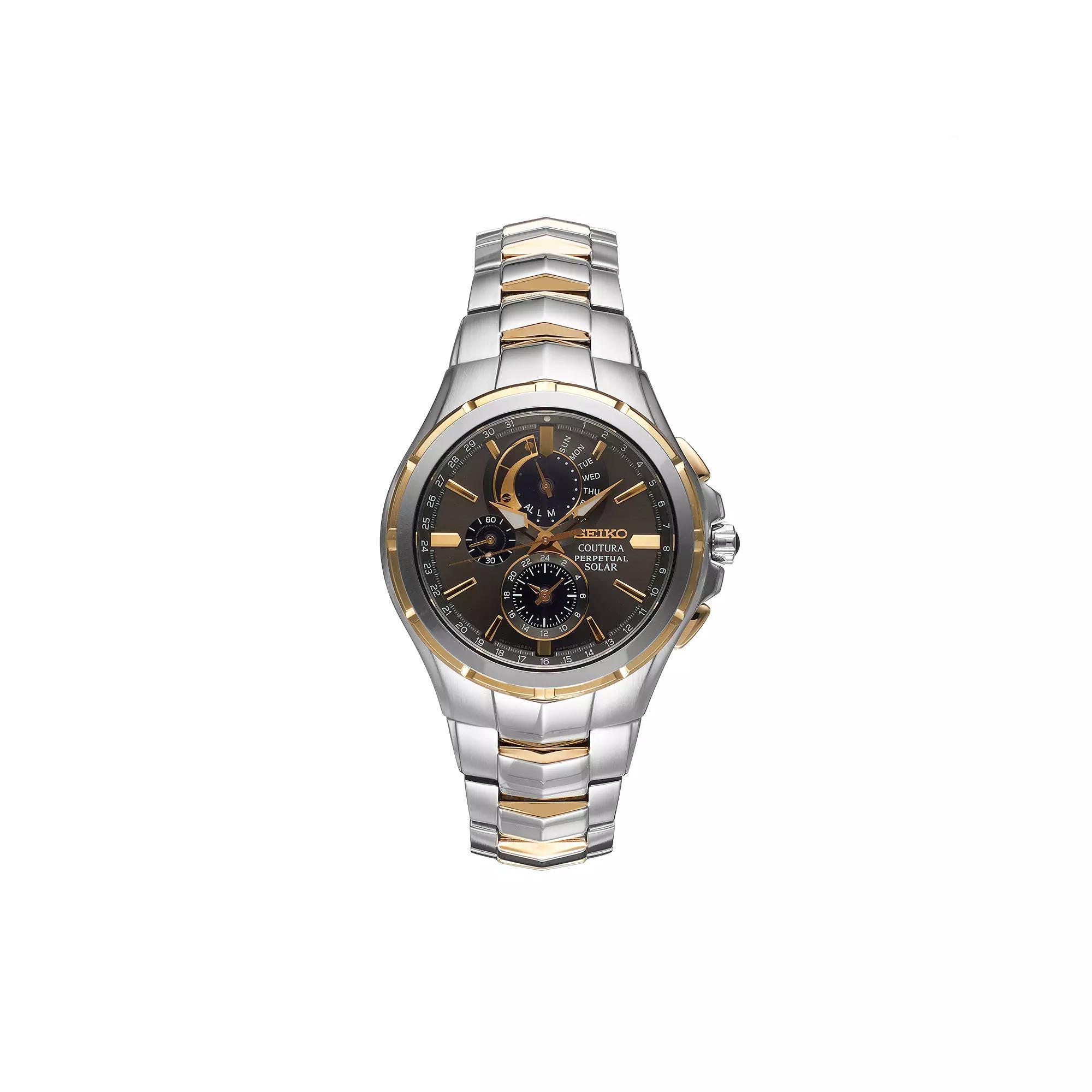 Seiko Mens Coutura Perpetual Solar Alarm Quartz Chronograph Two Tone Bracelet Watch Product Image