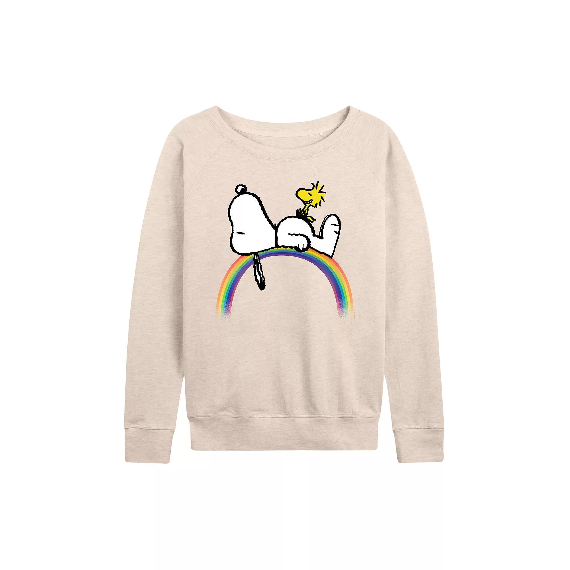 Womens Peanuts Snoopy and Woodstock French Terry Long Sleeve Tee, Girls Grey Indigo Product Image