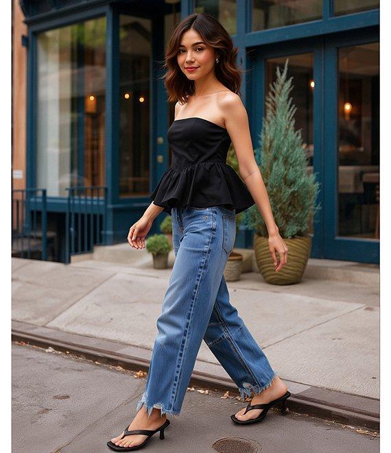 GB Frayed Hem Cropped Barrel Jeans Product Image