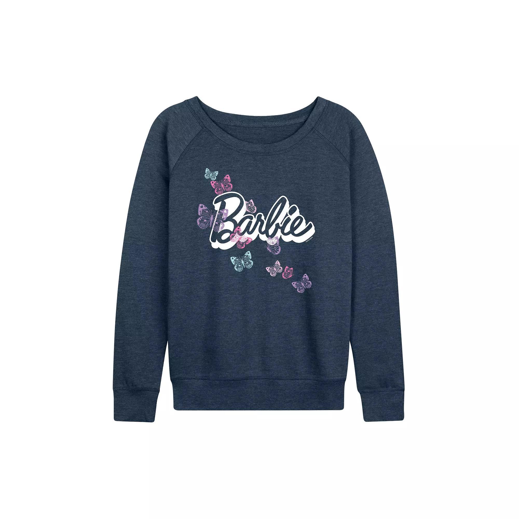 Womens Barbie Butterfly Logo French Terry Long Sleeve Tee, Girls Heather Grey Product Image