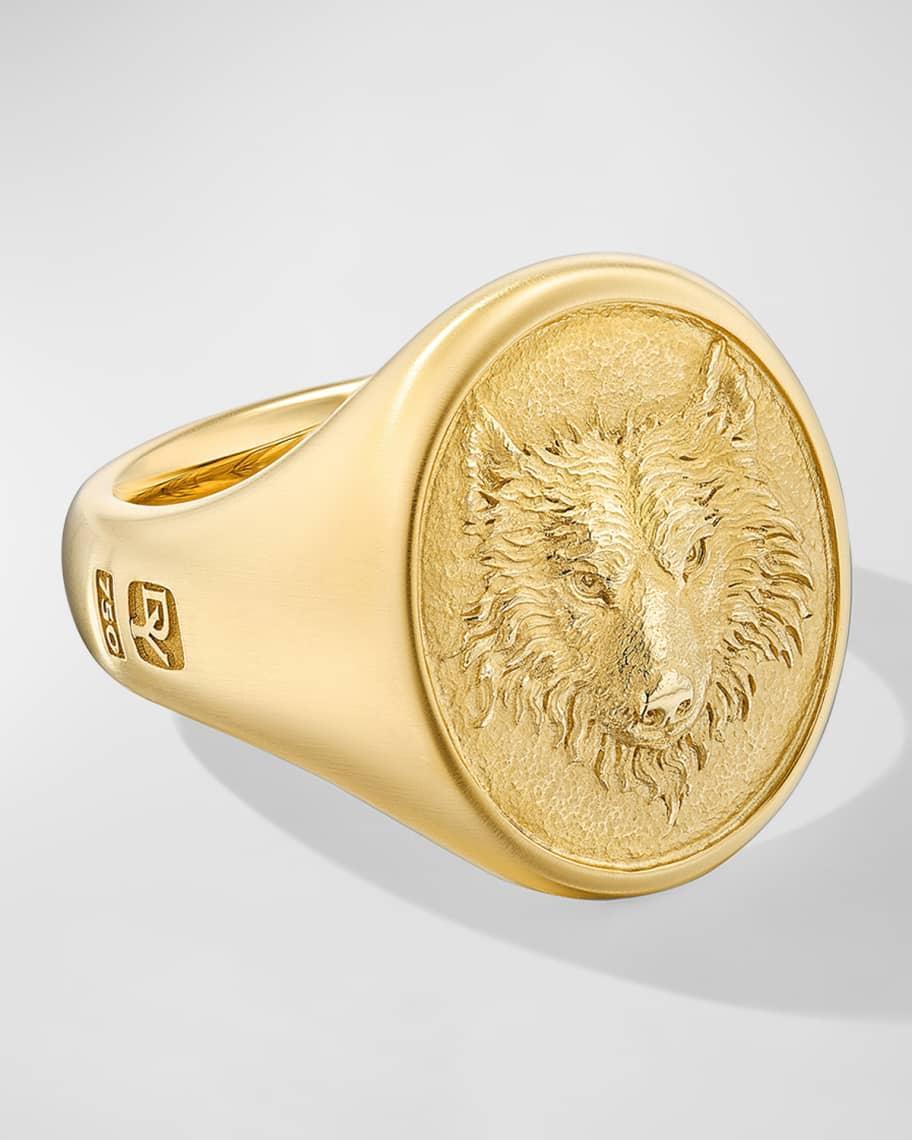 Mens Petrvs Wolf Signet Ring in 18K Gold, 21.5mm Product Image