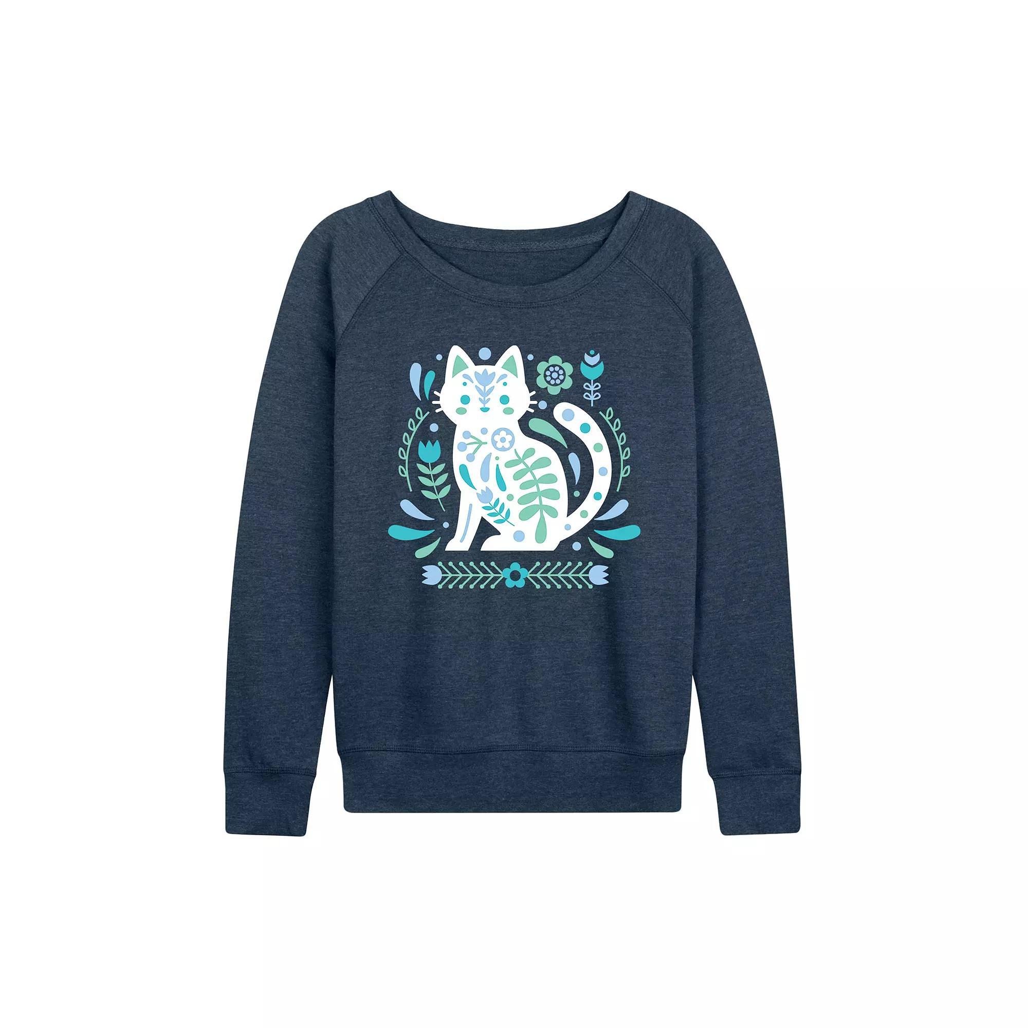 Women's Scandinavian Cat French Terry Long Sleeve Tee, Girl's, Size: Small, Heather Grey Product Image