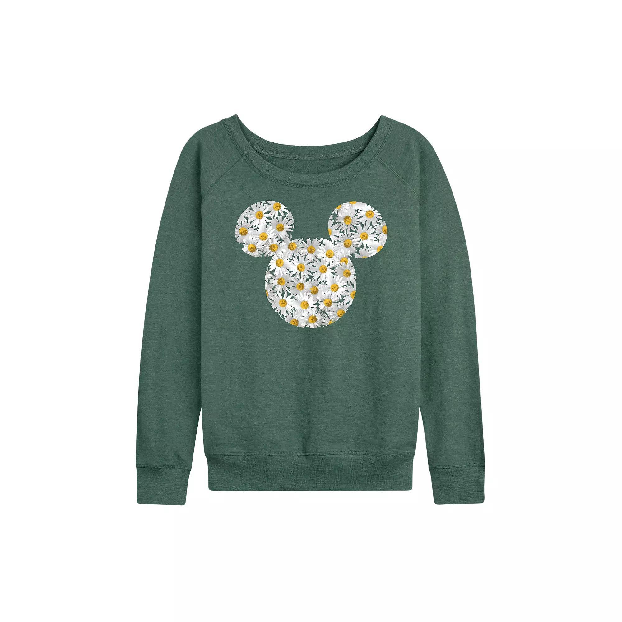 Disney's Mickey Mouse Women's Daisies French Terry Long Sleeve Tee, Girl's, Size: XL, Grey Green Product Image