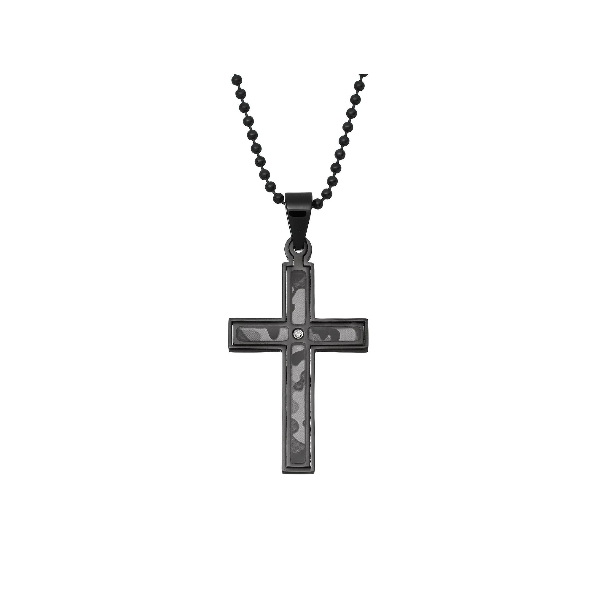 Diamond Accent Black Stainless Steel Camouflage Cross Pendant Necklace - Men, Men's, Size: 24", White Product Image