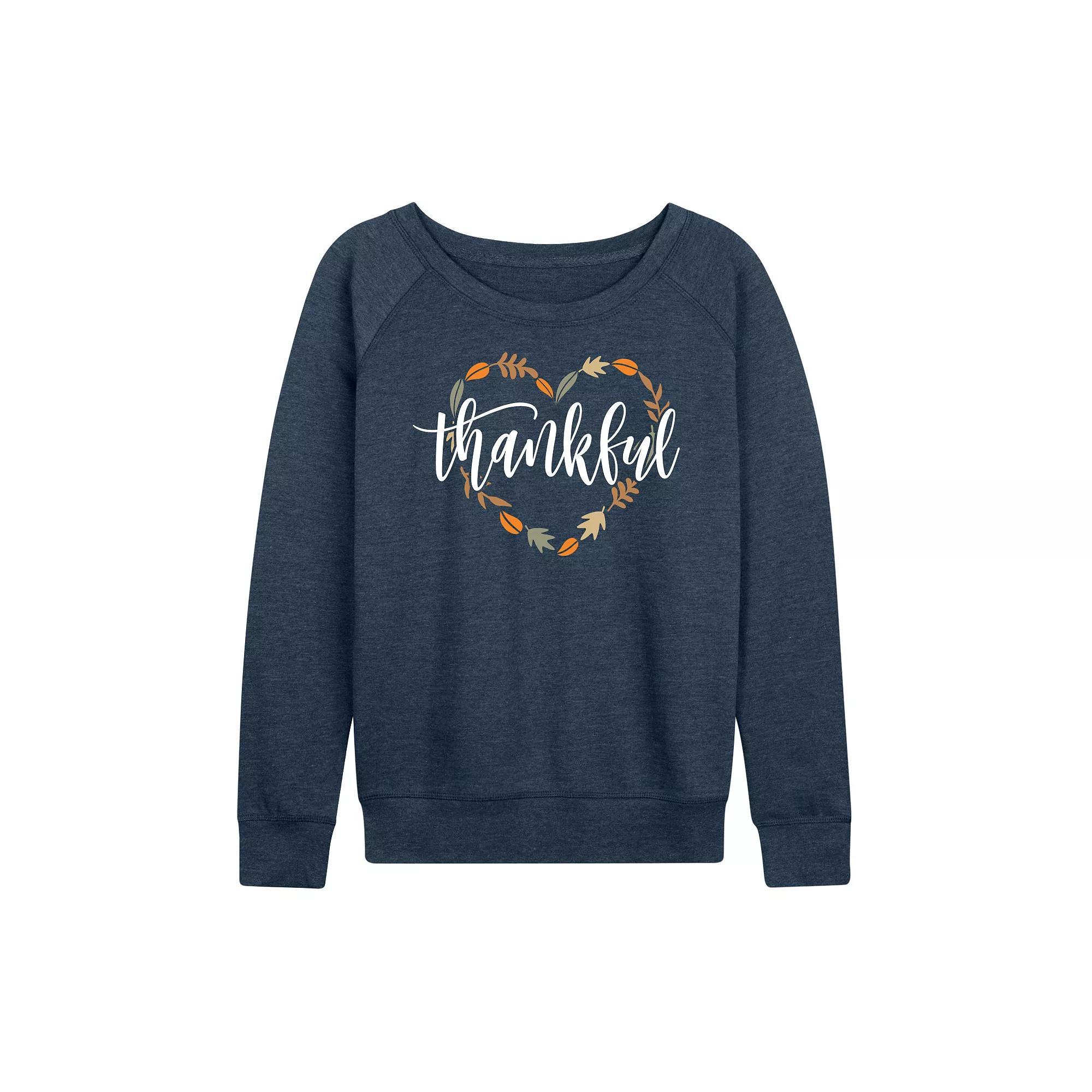 Women's Thankful Leaf Heart French Terry Long Sleeve Tee, Size: XXL, Grey Indigo Product Image