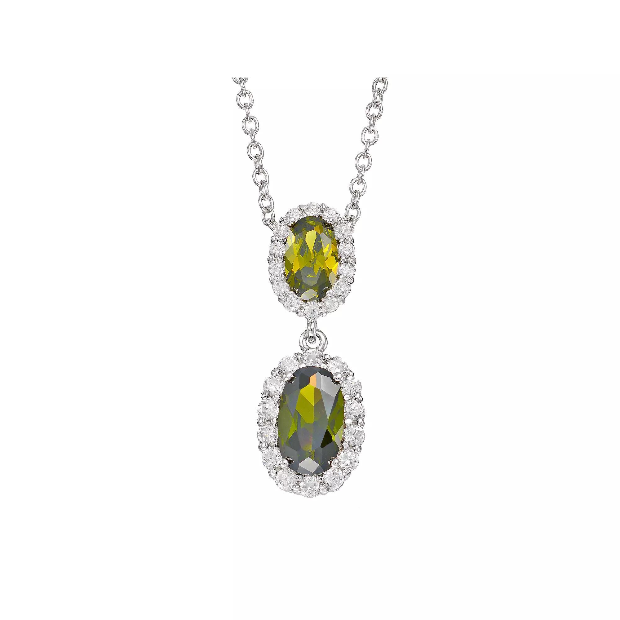 Sophie Miller Cubic Zirconia Sterling Silver Oval Halo Pendant Necklace, Women's, Size: 18", Green Product Image