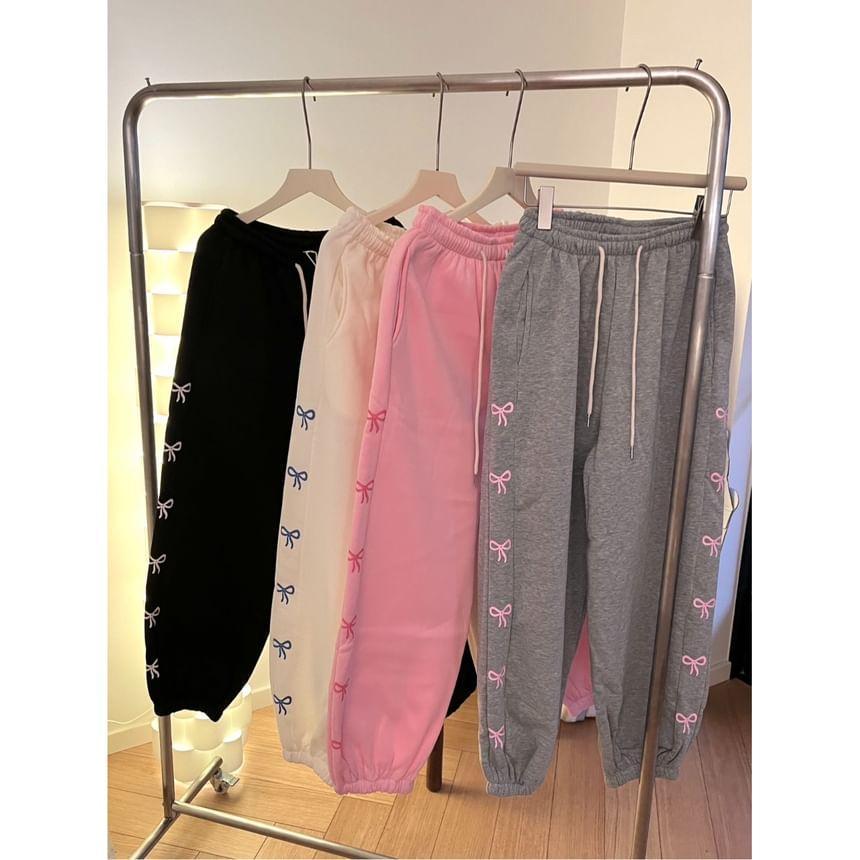 Drawstring Waist Bow Print Harem Pants Product Image