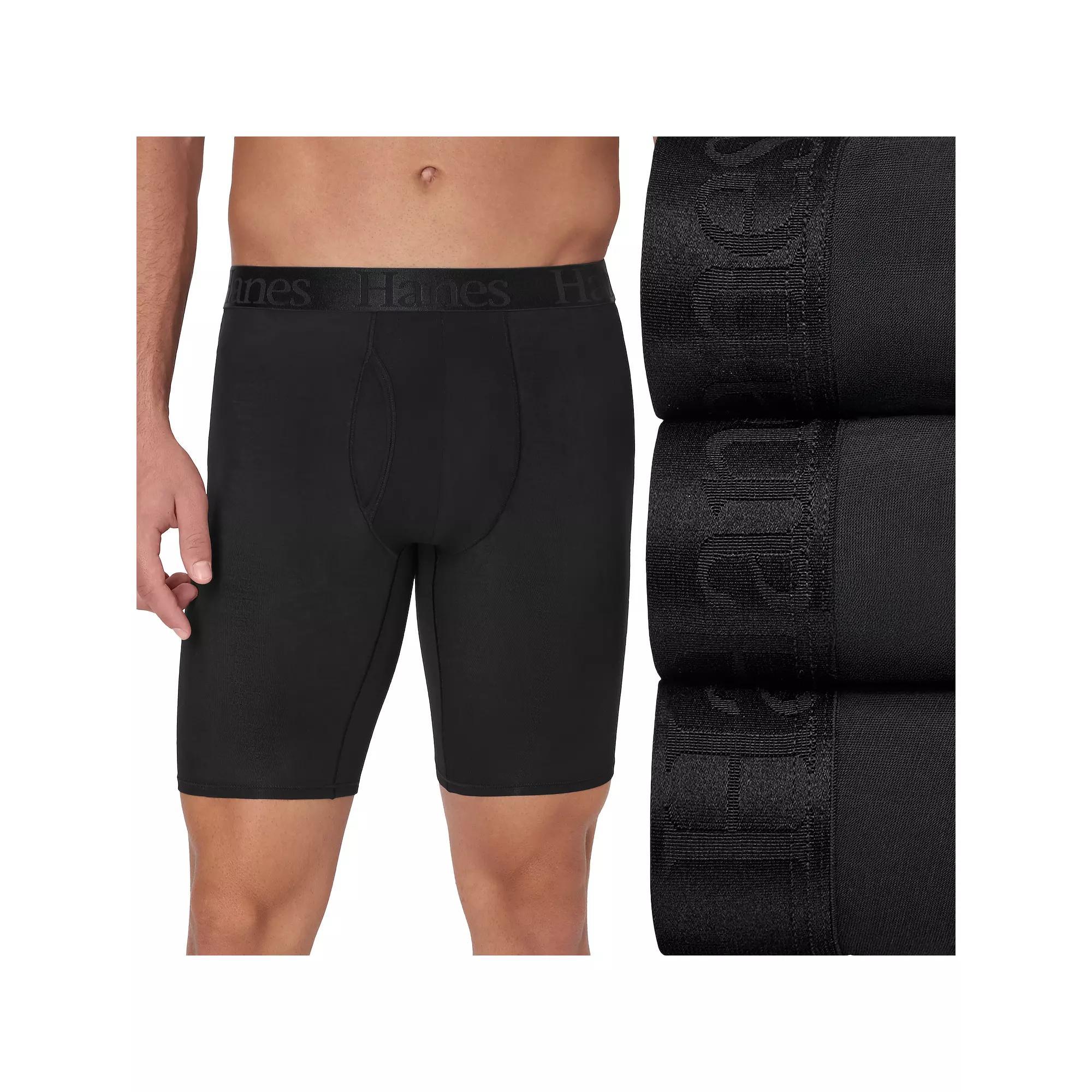 Men's Hanes® Originals Ultimate SuperSoft Long Leg Boxer Brief Underwear 3-Pack, Size: XXL, Black Product Image