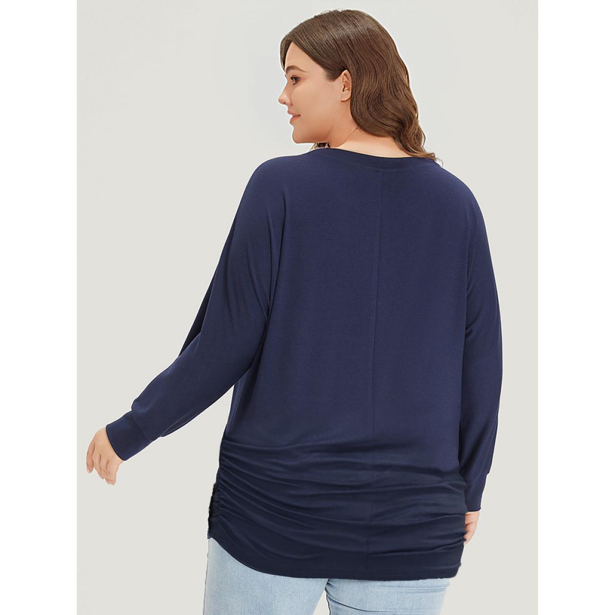 Plus Size Supersoft Essentials Plain Crew Neck Dolman Sleeve Sweatshirt Women Indigo Casual Elastic cuffs Round Neck Everyday Sweatshirts BloomChic 12/L Product Image