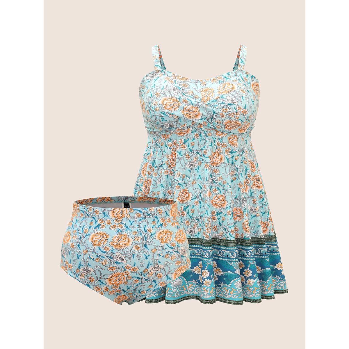 Plus Size Bandana Print Crossover Adjustable Straps Swim Dress Women's Swimwear Mint Beach Bodycon Deep V-neck High stretch Curve Swim Dresses BloomChic 18-20/2X Product Image