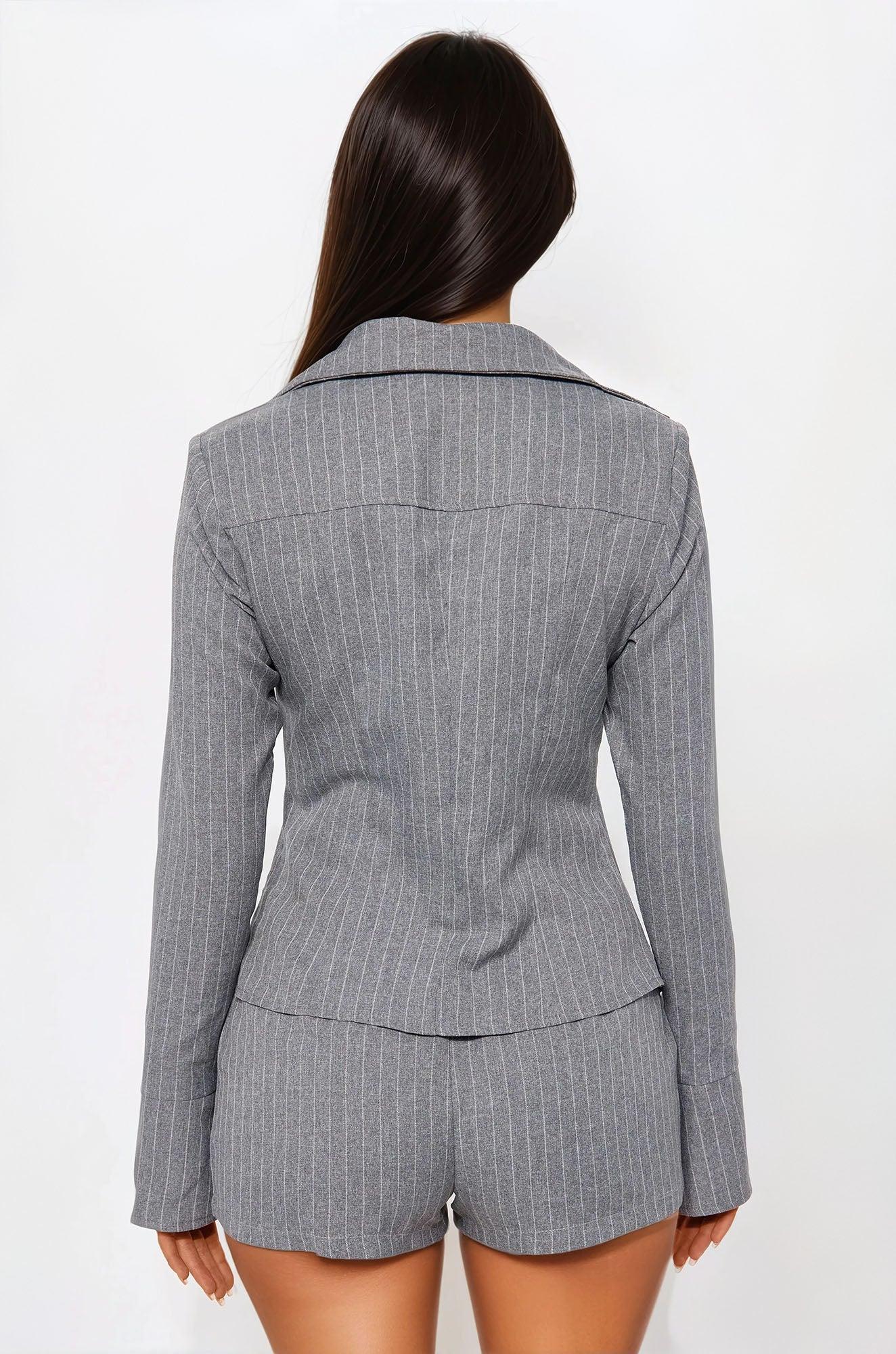 Boss Babe Pinstripe Short Set - Grey Product Image