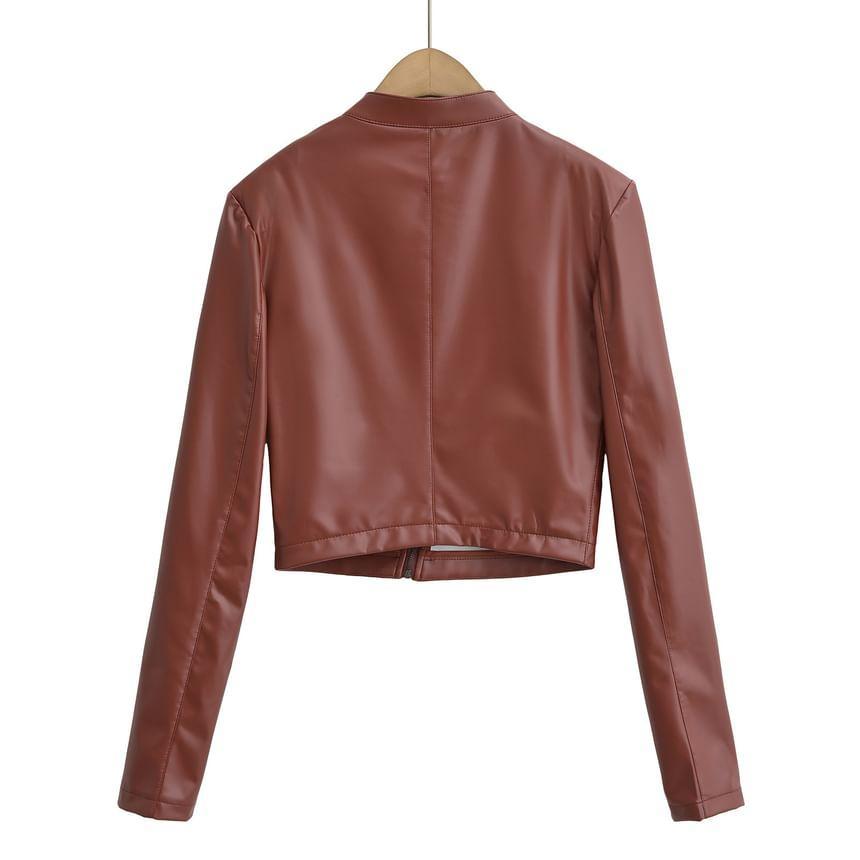 Faux Leather Asymmetrical Zip Jacket Product Image