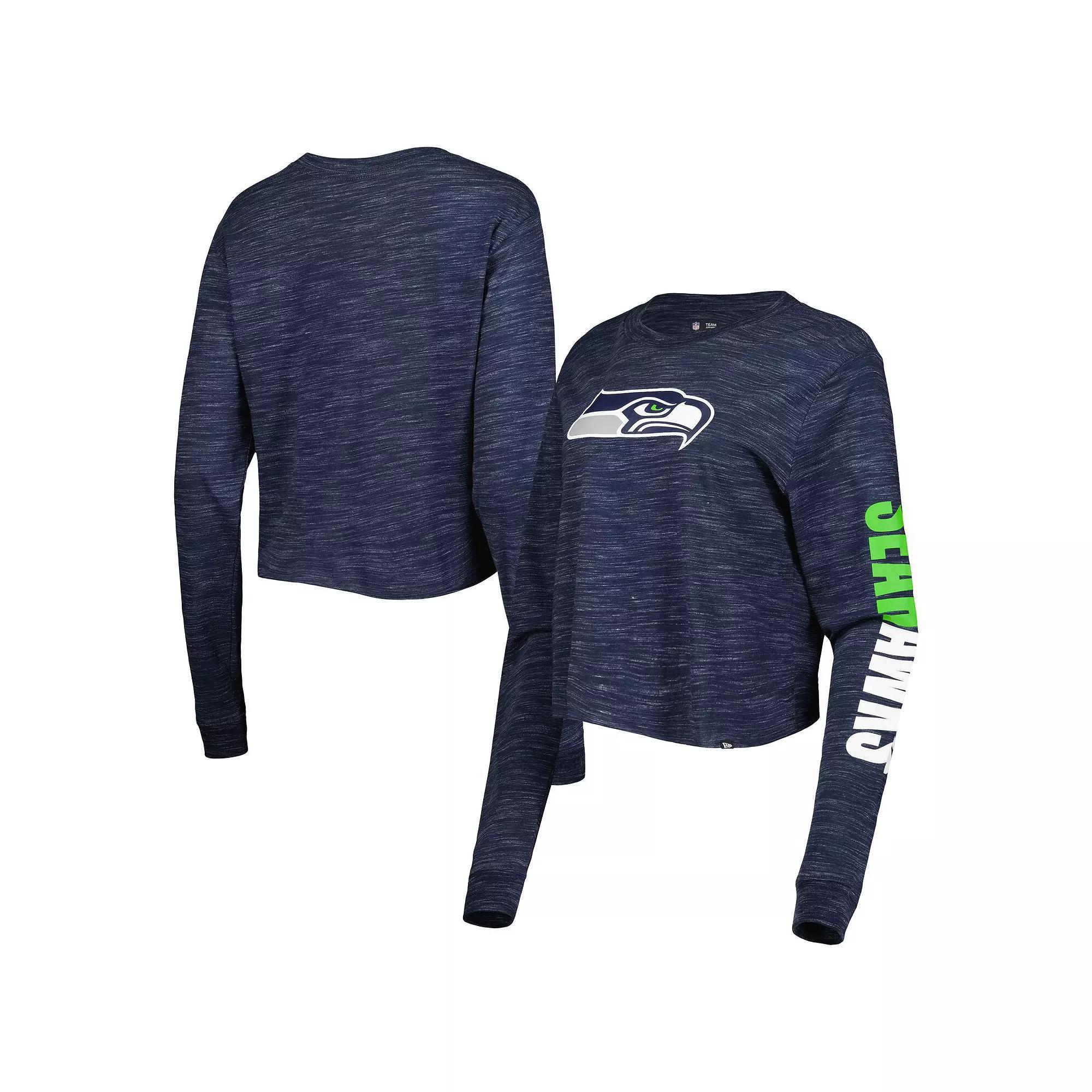 Women's New Era College Navy Seattle Seahawks Crop Long Sleeve T-Shirt, Size: XL, Blue Product Image