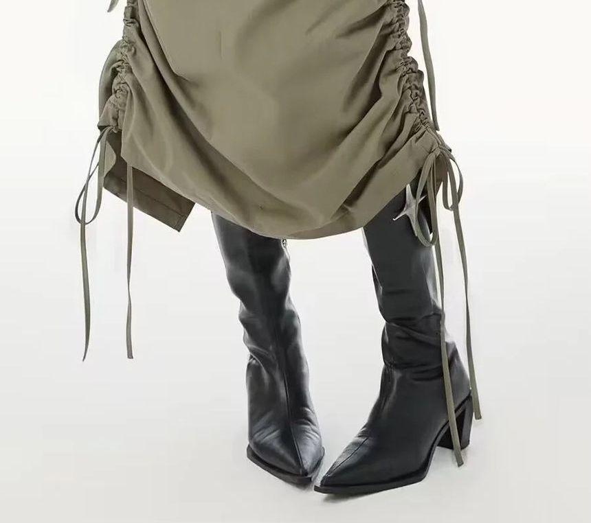 High Rise Plain Drawstring Midi A-Line Cargo Skirt Product Image