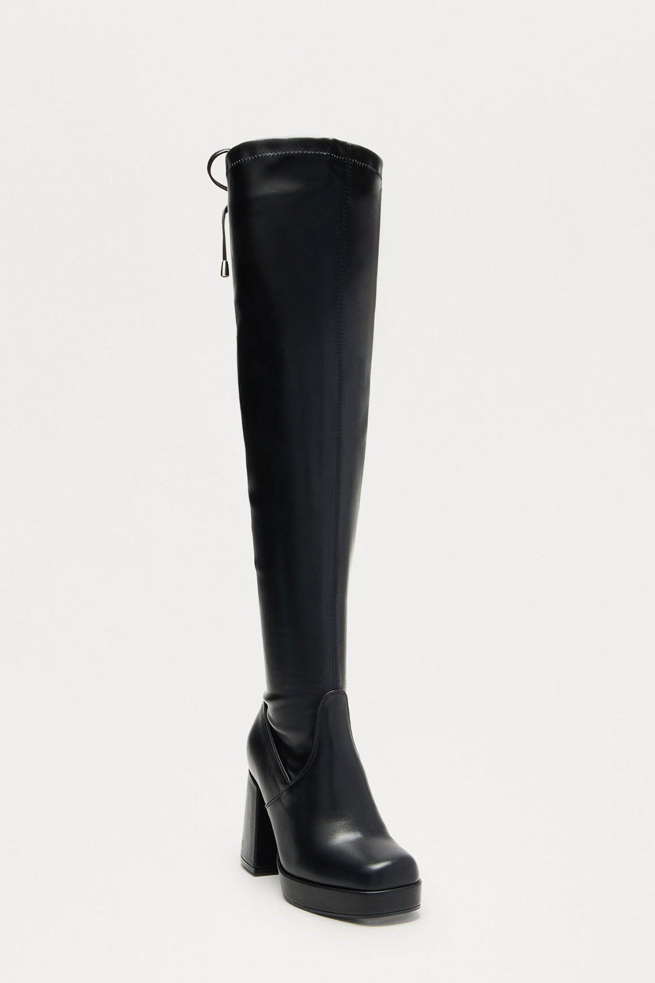 Dover Faux Leather Thigh High Boots - Black Product Image