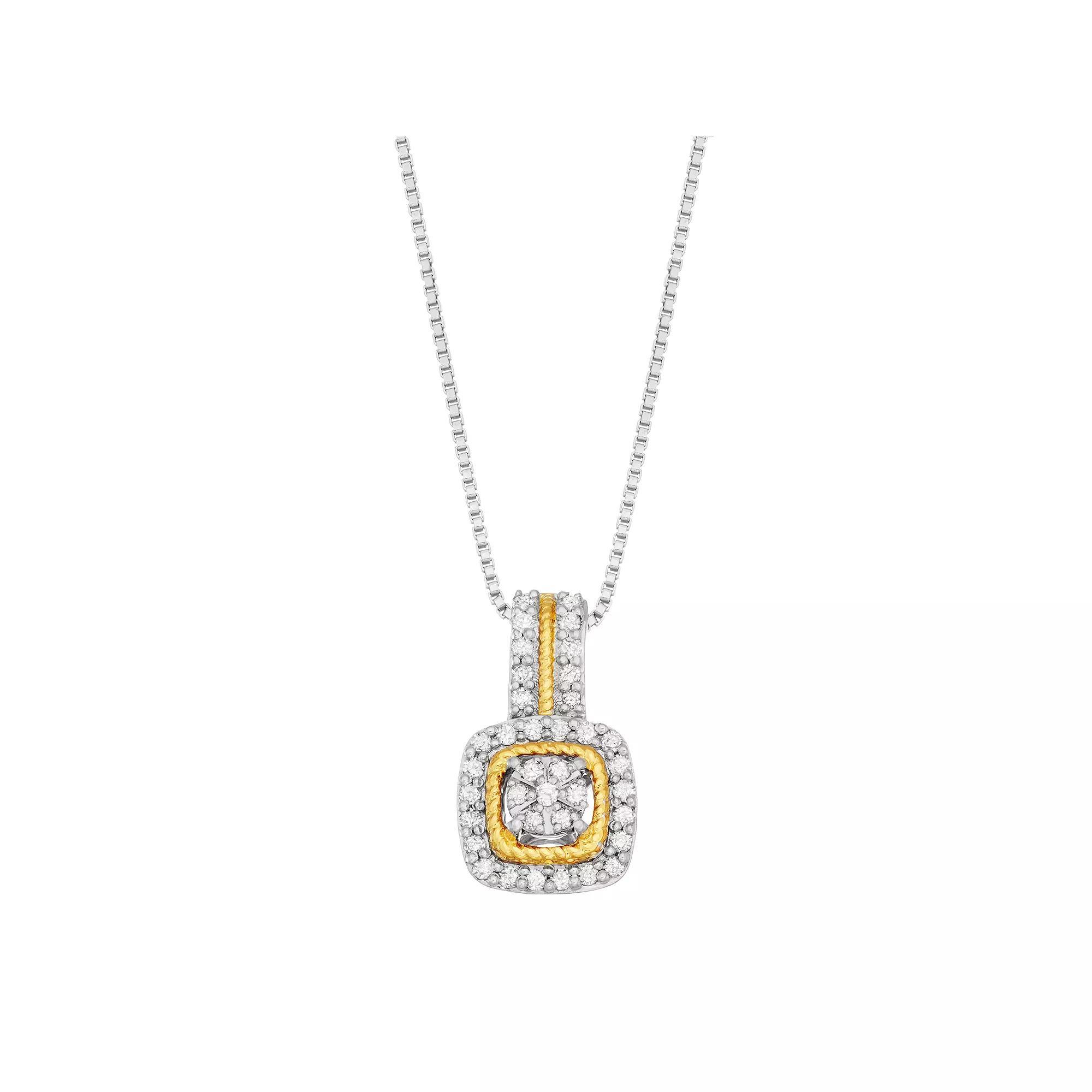 Sterling Silver 1/5 Carat T.W. Diamond Square Pendant, Women's, Size: 18", Gold Tone Product Image