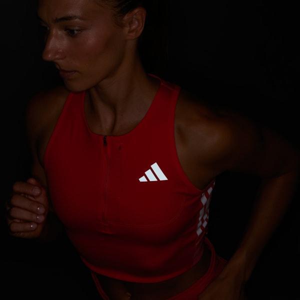 adidas Adizero Running Gel Pocket Crop Top Semi Lucid Red XL Womens Product Image