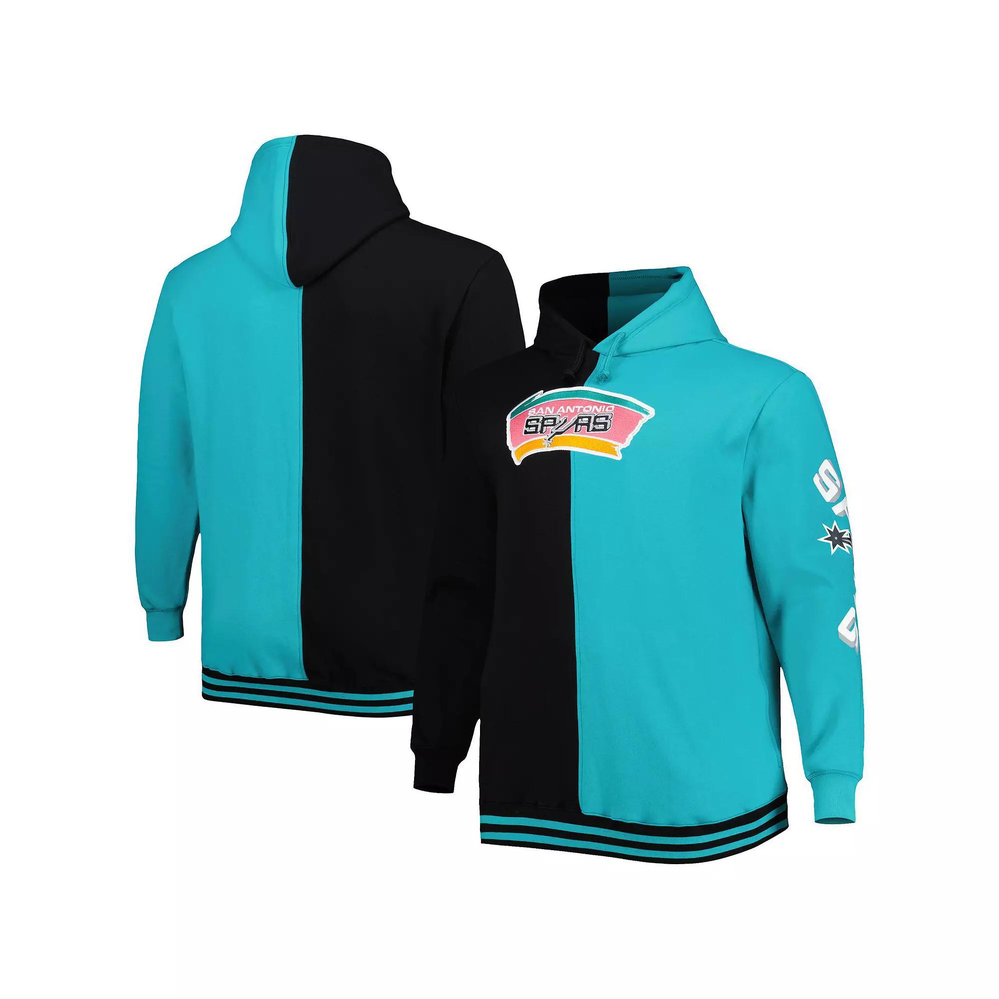 Men's Mitchell & Ness Black/Teal San Antonio Spurs Big & Tall Hardwood Classics Split Pullover Hoodie, Size: 2XB Product Image