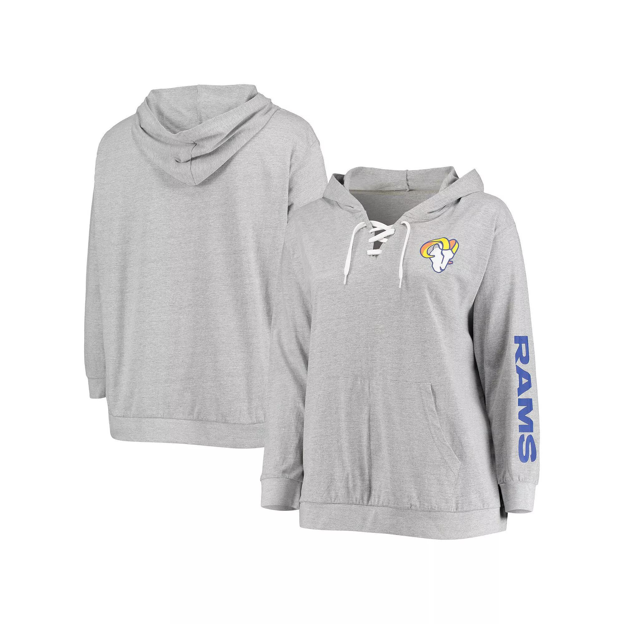 Womens Fanatics Branded Heathered Gray Los Angeles Rams Plus Size Lace-Up Pullover Hoodie Product Image