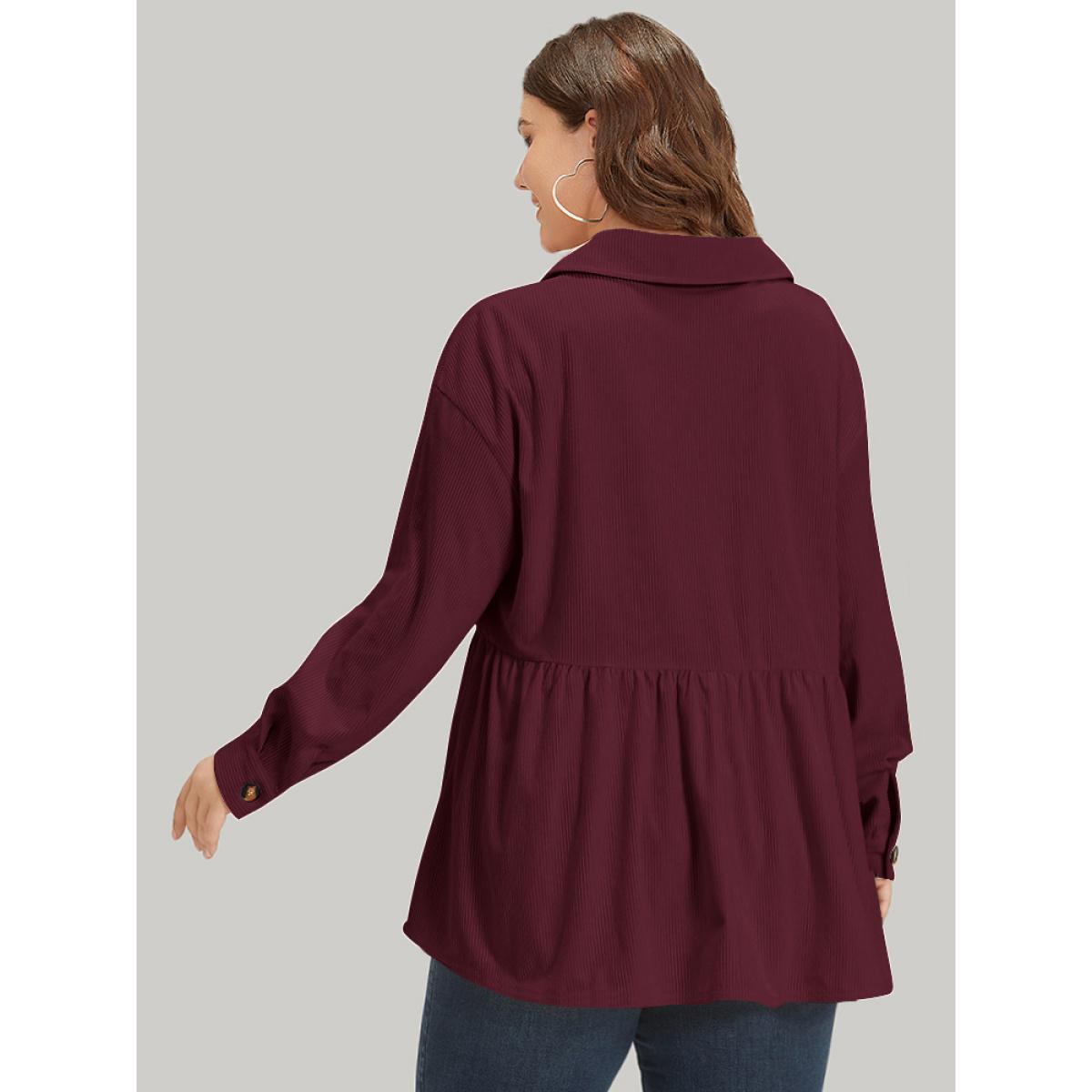 Plus Size Plain Shirt Collar Button Through Ruffle Hem Pocket Coat Women ArmyGreen Button Pocket Dailywear Jackets BloomChic 18-20/2X Product Image